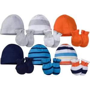12-Piece Baby Boy Navy & Orange Cap and Mitten Set Gerber Childrenswea