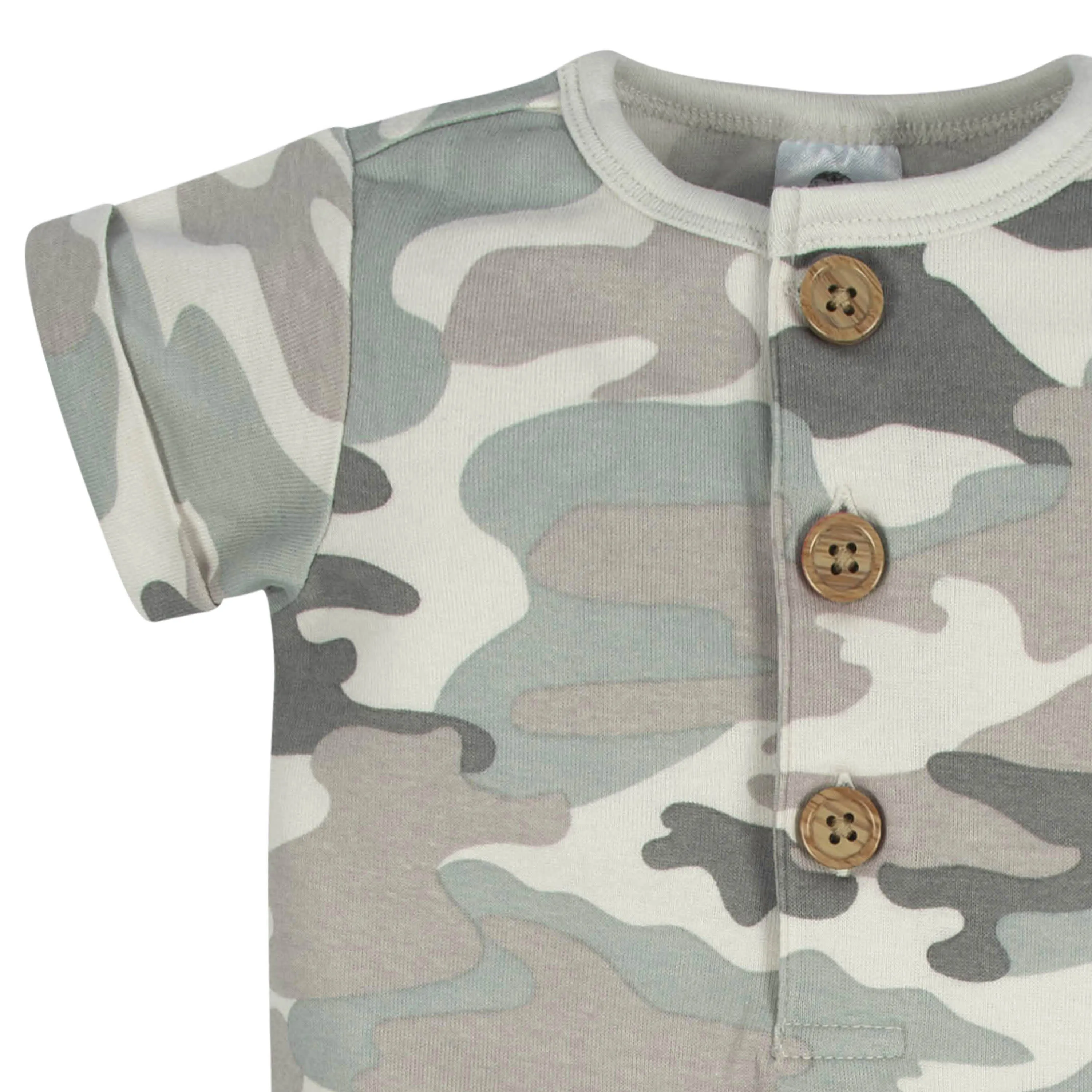 2-Pack Baby Boys Camo & Blue Short Sleeve Rompers Gerber Childrenswea