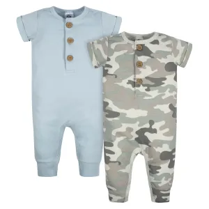 2-Pack Baby Boys Camo & Blue Short Sleeve Rompers Gerber Childrenswea