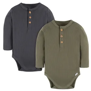 2-Pack Baby Boys Charcoal & Green Henley Onesies Bodysuits Gerber Childrenswea