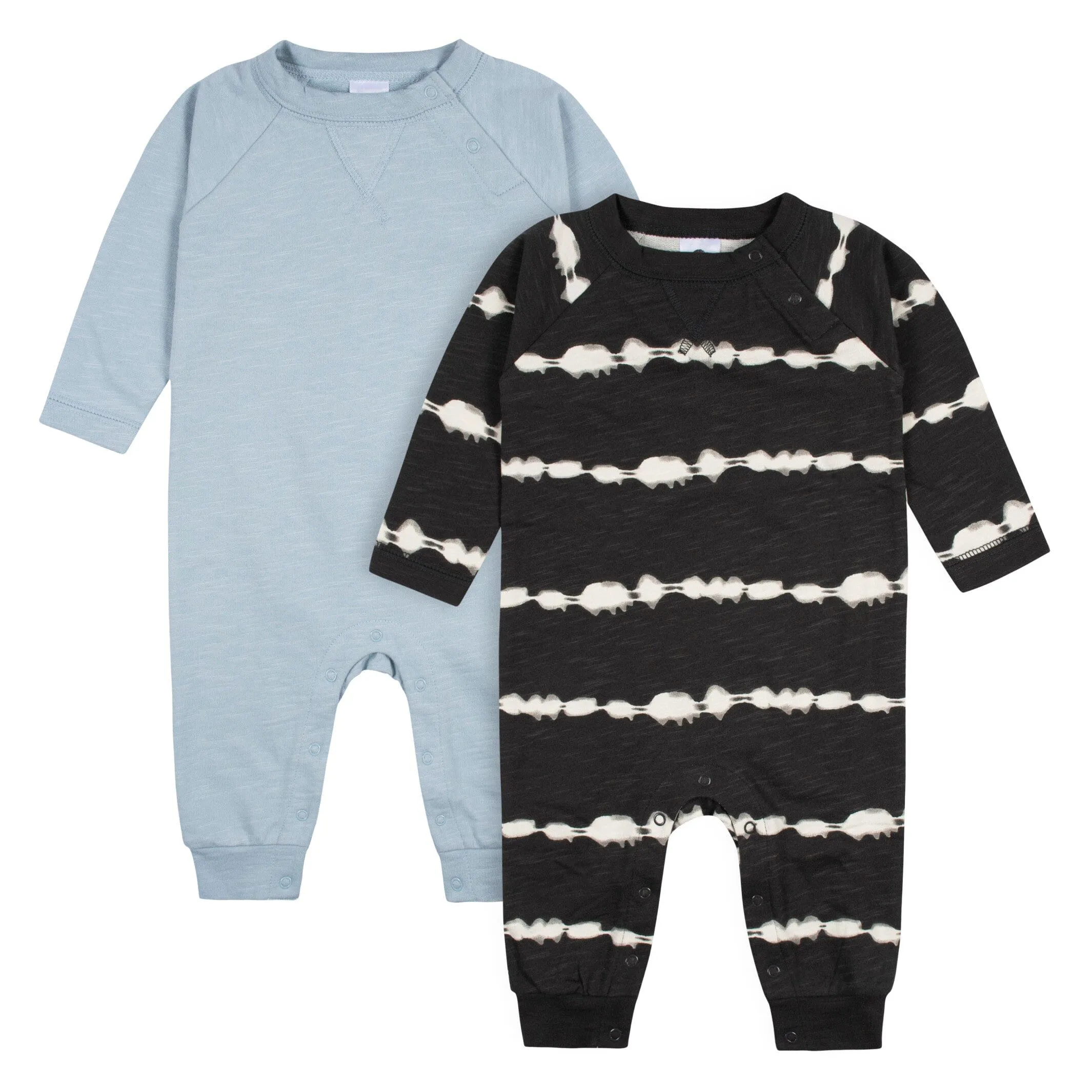 2-Pack Baby Boys Dark Gray Tie Dye & Blue Raglan Sleeve Romper Gerber Childrenswea
