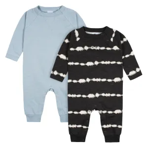 2-Pack Baby Boys Dark Gray Tie Dye & Blue Raglan Sleeve Romper Gerber Childrenswea