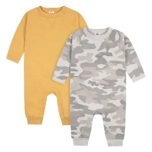 2-Pack Baby Boys Gray Camo & Yellow Raglan Sleeve Romper Gerber Childrenswea