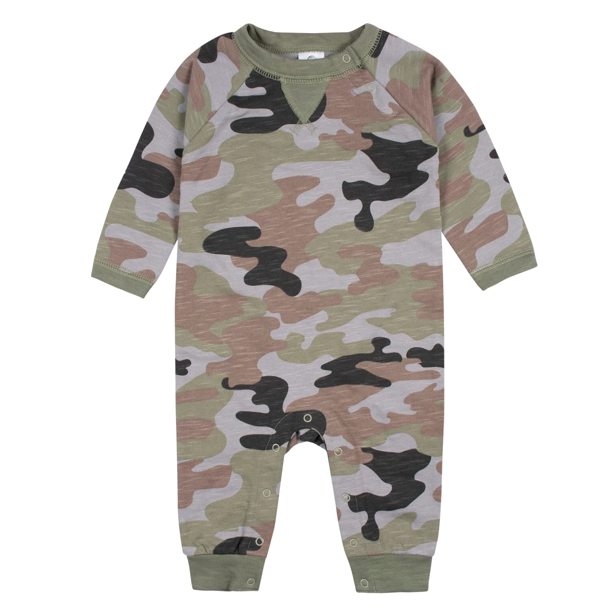2-Pack Baby Boys Green Camo & Striped Raglan Sleeve Romper Gerber Childrenswea
