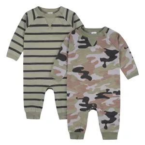 2-Pack Baby Boys Green Camo & Striped Raglan Sleeve Romper Gerber Childrenswea