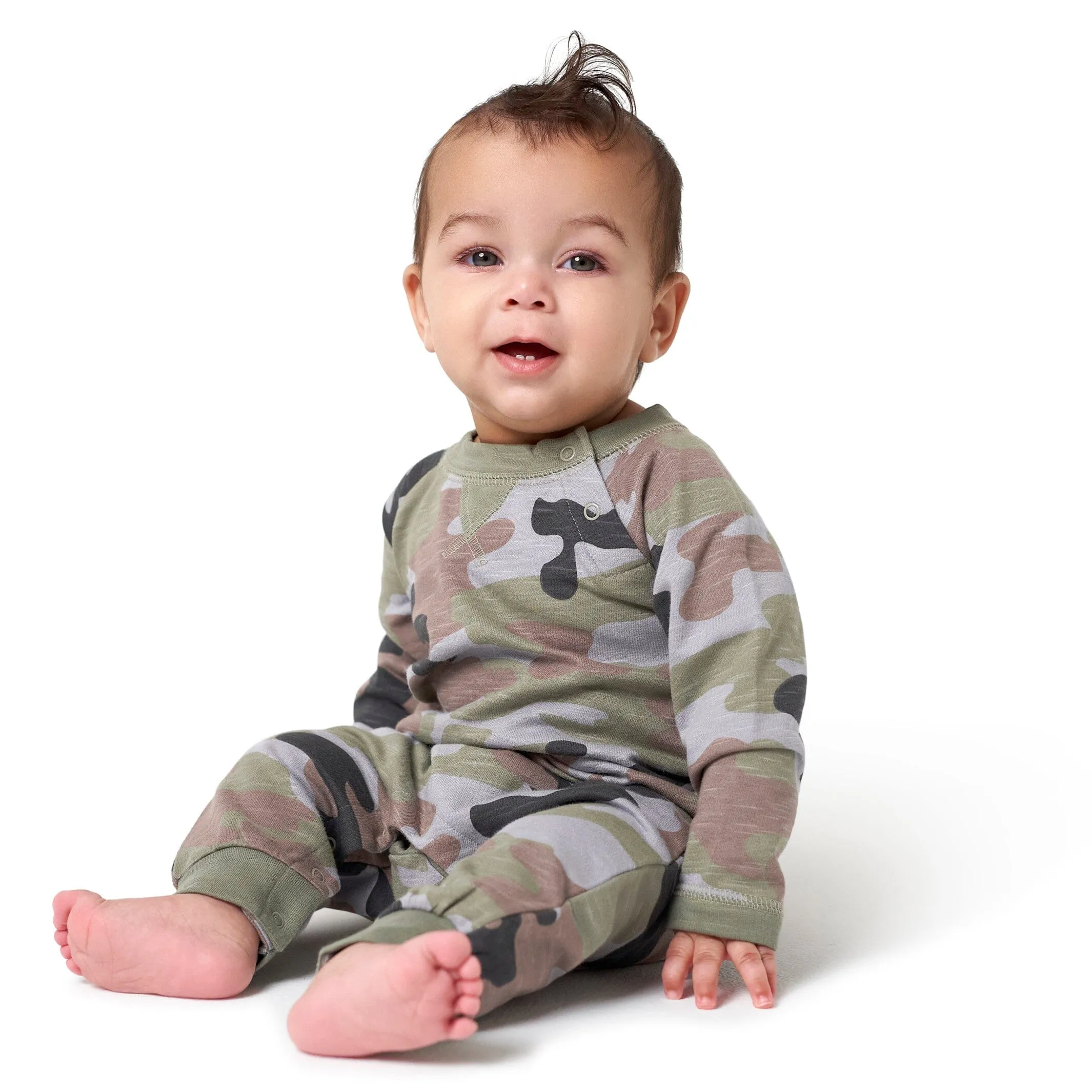2-Pack Baby Boys Green Camo & Striped Raglan Sleeve Romper Gerber Childrenswea