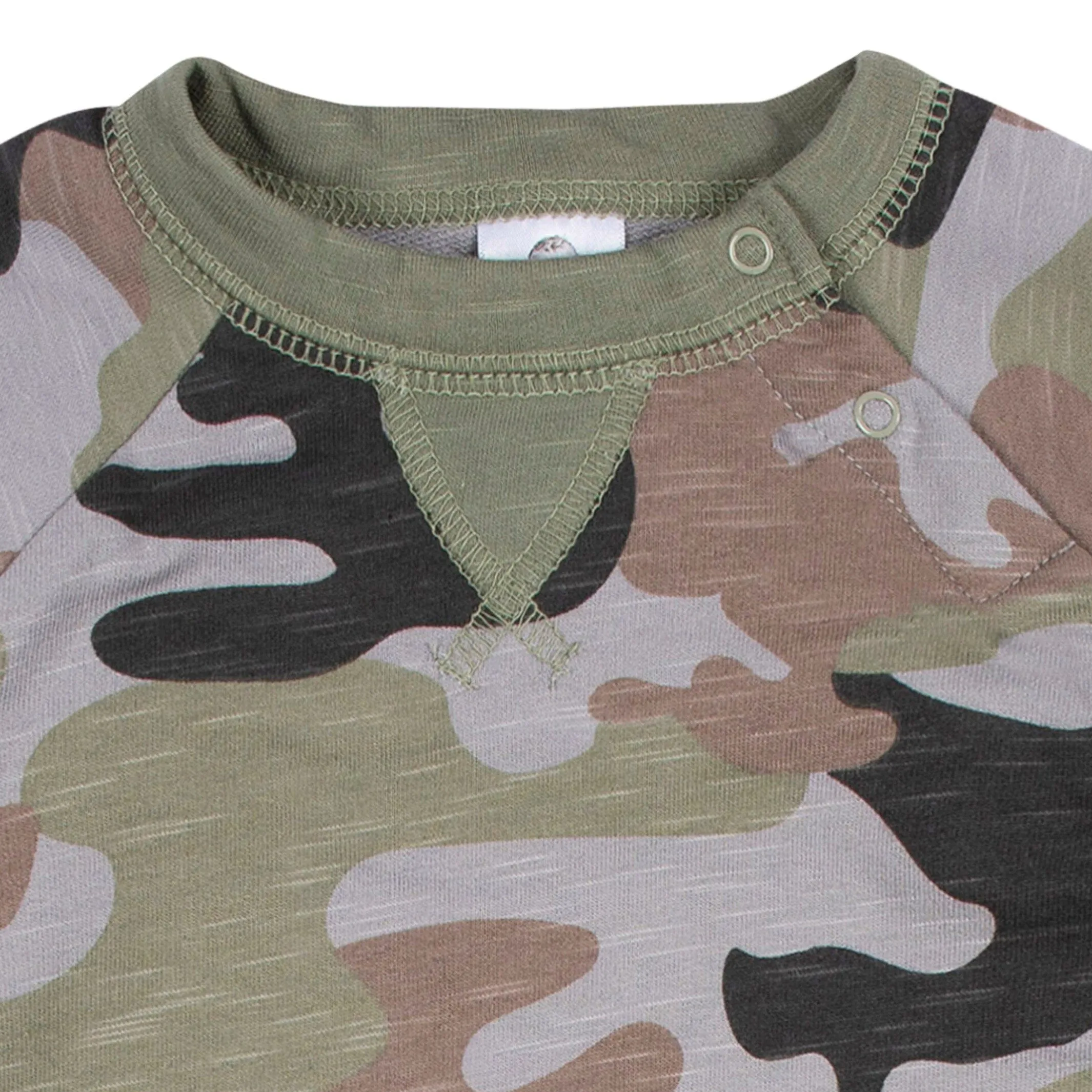 2-Pack Baby Boys Green Camo & Striped Raglan Sleeve Romper Gerber Childrenswea