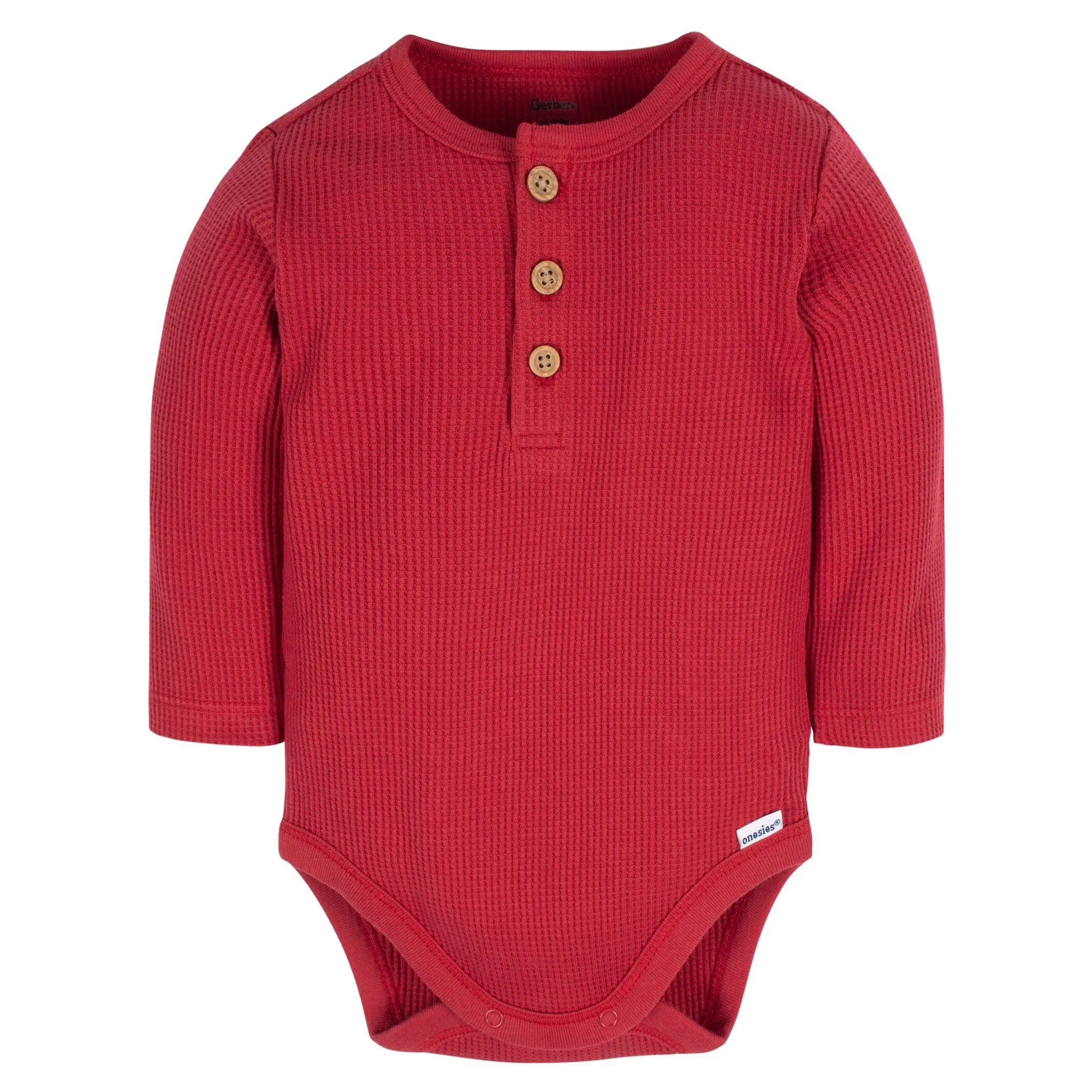 2-Pack Baby Boys Red & Heather Gray Long Sleeve Henley Onesies Bodysuits Gerber Childrenswea