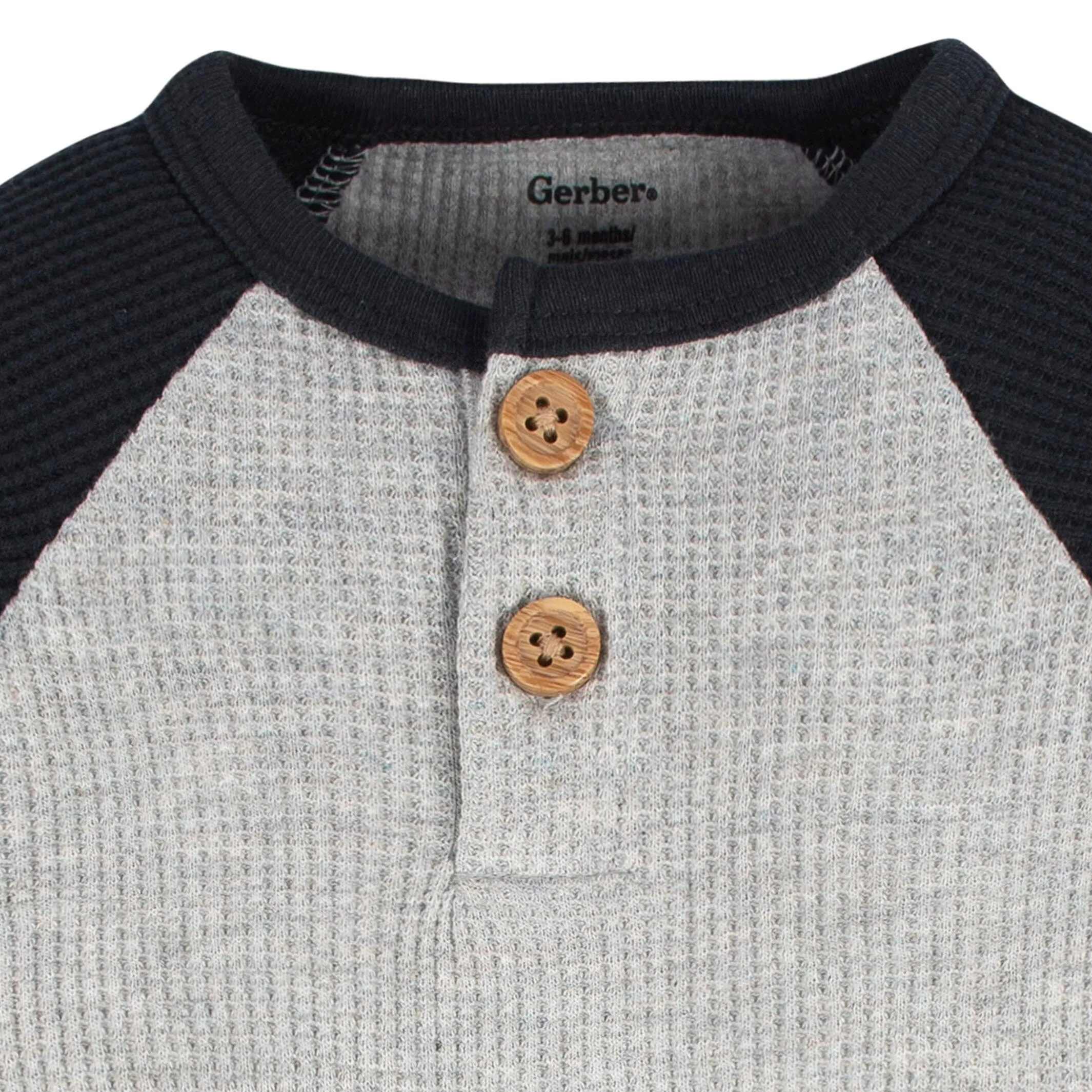 2-Pack Baby Boys Red & Heather Gray Long Sleeve Henley Onesies Bodysuits Gerber Childrenswea