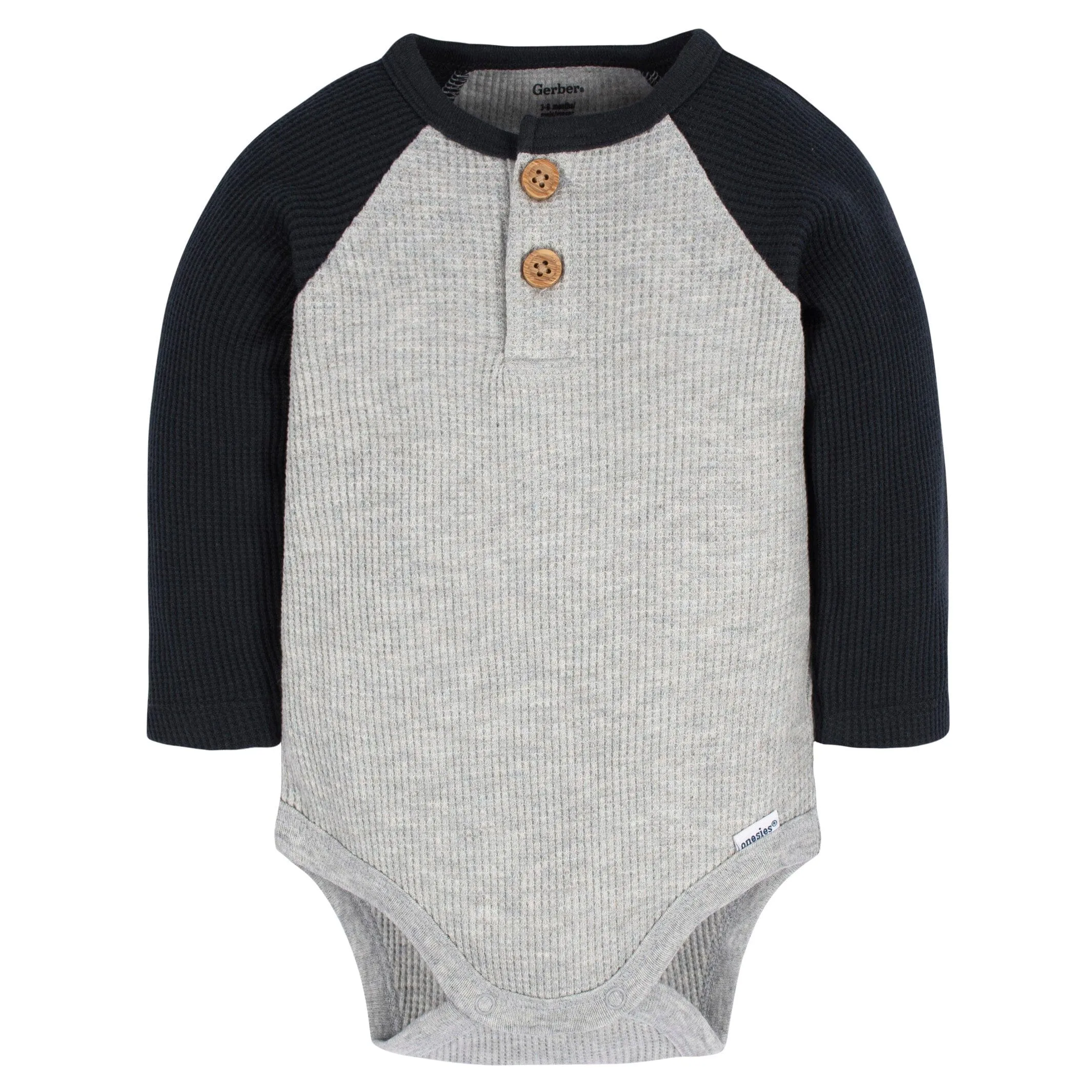 2-Pack Baby Boys Red & Heather Gray Long Sleeve Henley Onesies Bodysuits Gerber Childrenswea