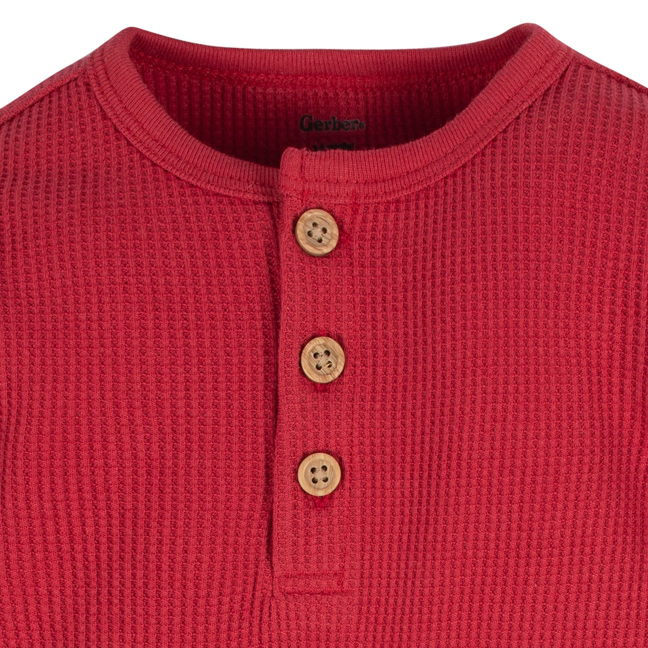 2-Pack Baby Boys Red & Heather Gray Long Sleeve Henley Onesies Bodysuits Gerber Childrenswea