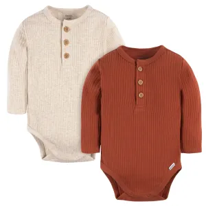 2-Pack Baby Boys Rust & Oatmeal Henley Onesies Bodysuits Gerber Childrenswea