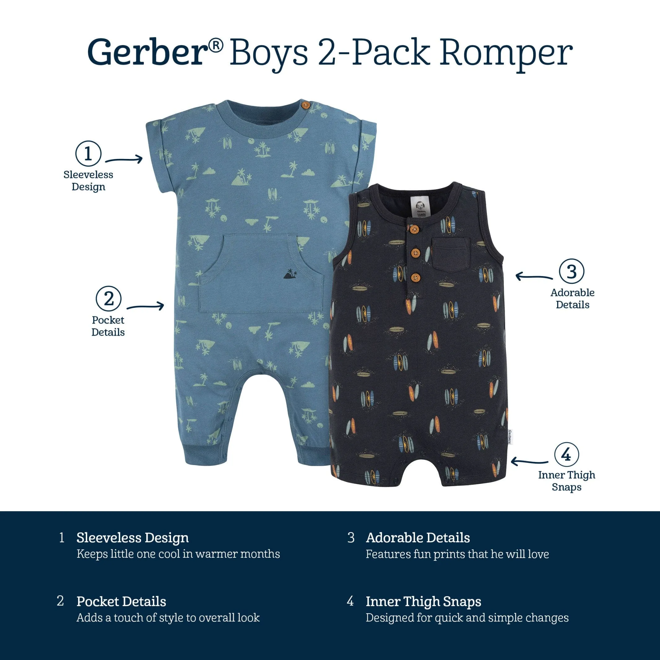 2-Pack Baby Boys Surfing Rompers Gerber Childrenswea