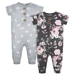 2-Pack Baby Girls Floral & Daisies Short Sleeve Rompers Gerber Childrenswea