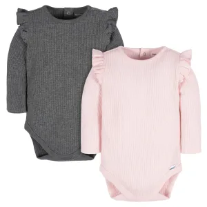 2-Pack Baby Girls Pink & Gray Long Sleeve Onesies Bodysuits Gerber Childrenswea