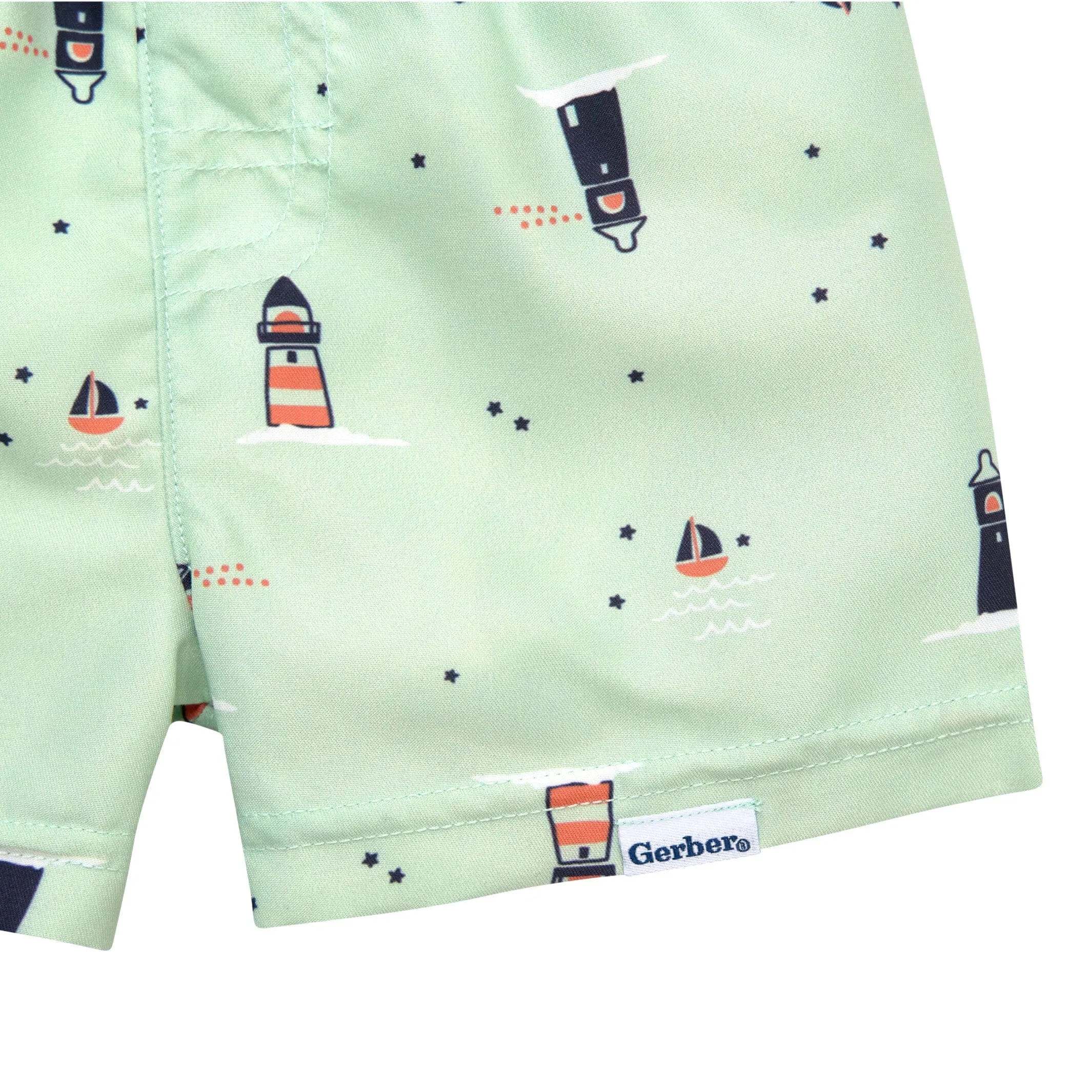 2-Piece Baby & Toddler Boys UPF 50  Lighthouse Rash Guard & Swim Trunks Set Gerber Childrenswea