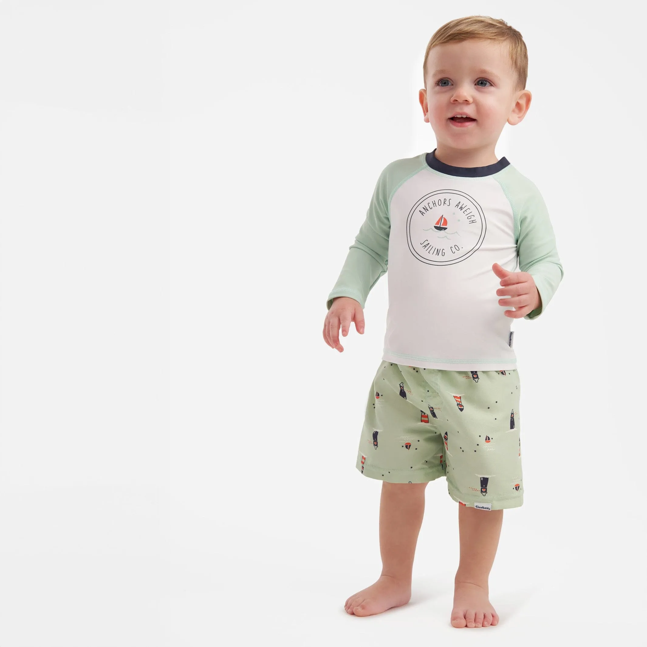 2-Piece Baby & Toddler Boys UPF 50  Lighthouse Rash Guard & Swim Trunks Set Gerber Childrenswea