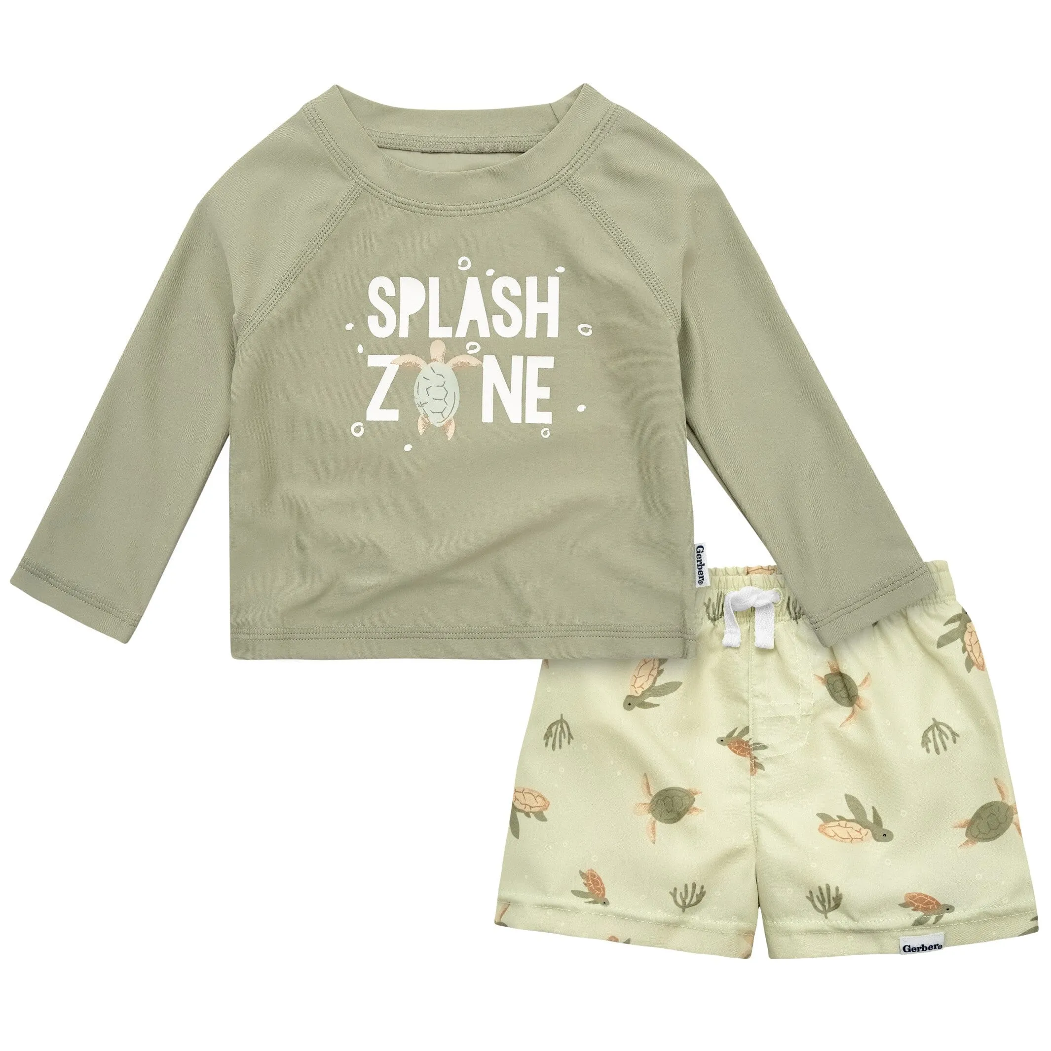 2-Piece Baby & Toddler Boys UPF 50  Turtles Rash Guard & Swim Trunks Set Gerber Childrenswea