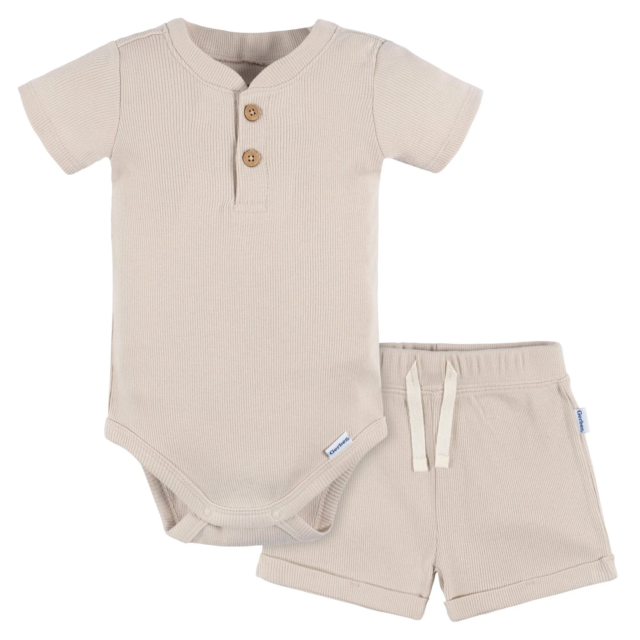 2-Piece Baby Boys Beige Bodysuit and Shorts Set Gerber Childrenswea