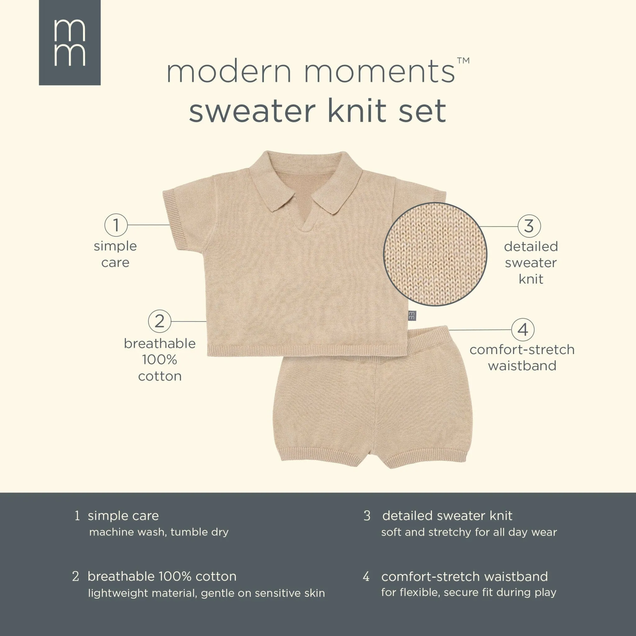 2-Piece Baby Boys Light Tan Johnny Collar Sweater Knit Set Gerber Childrenswea