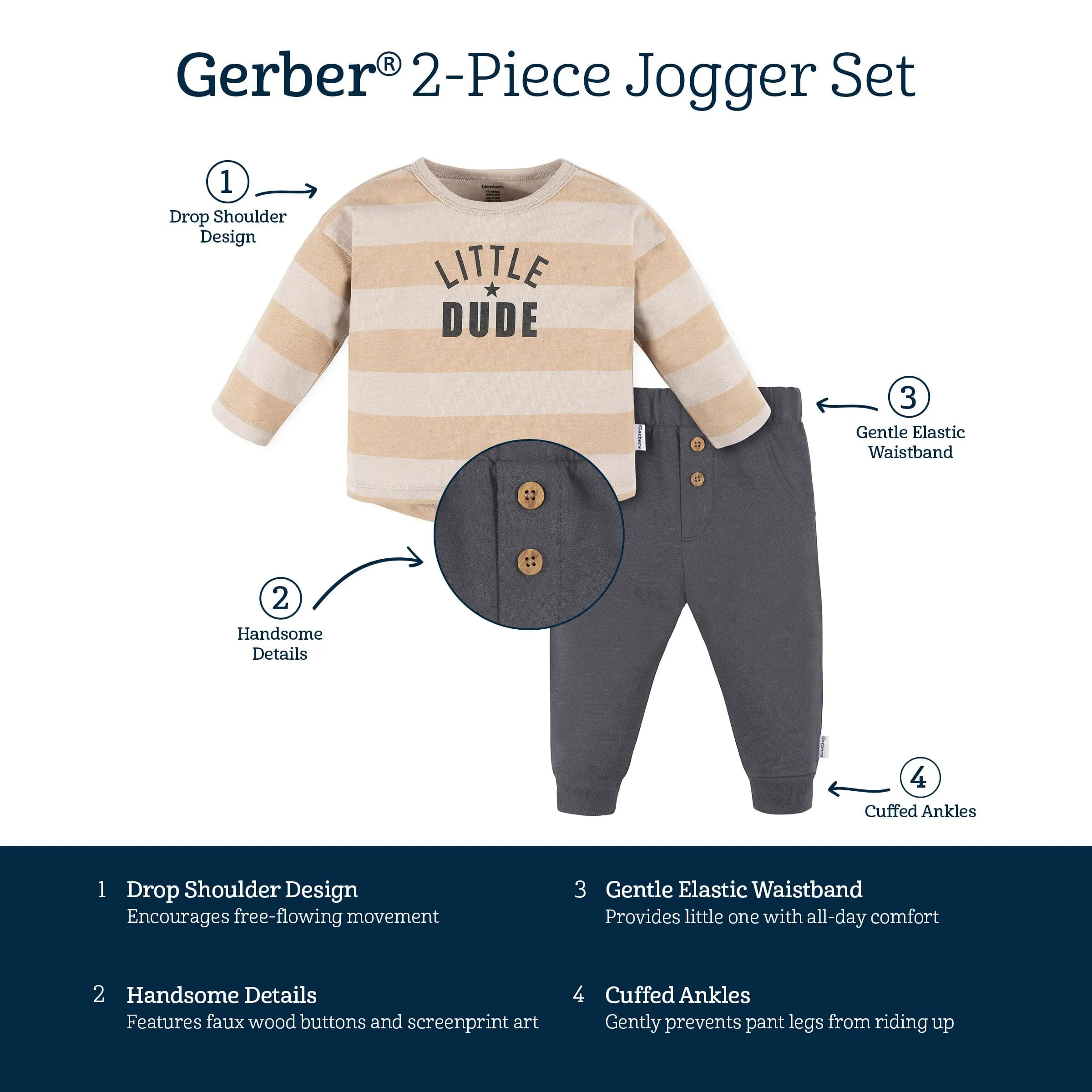 2-Piece Baby Boys Little Dude Top & Joggers Set Gerber Childrenswea