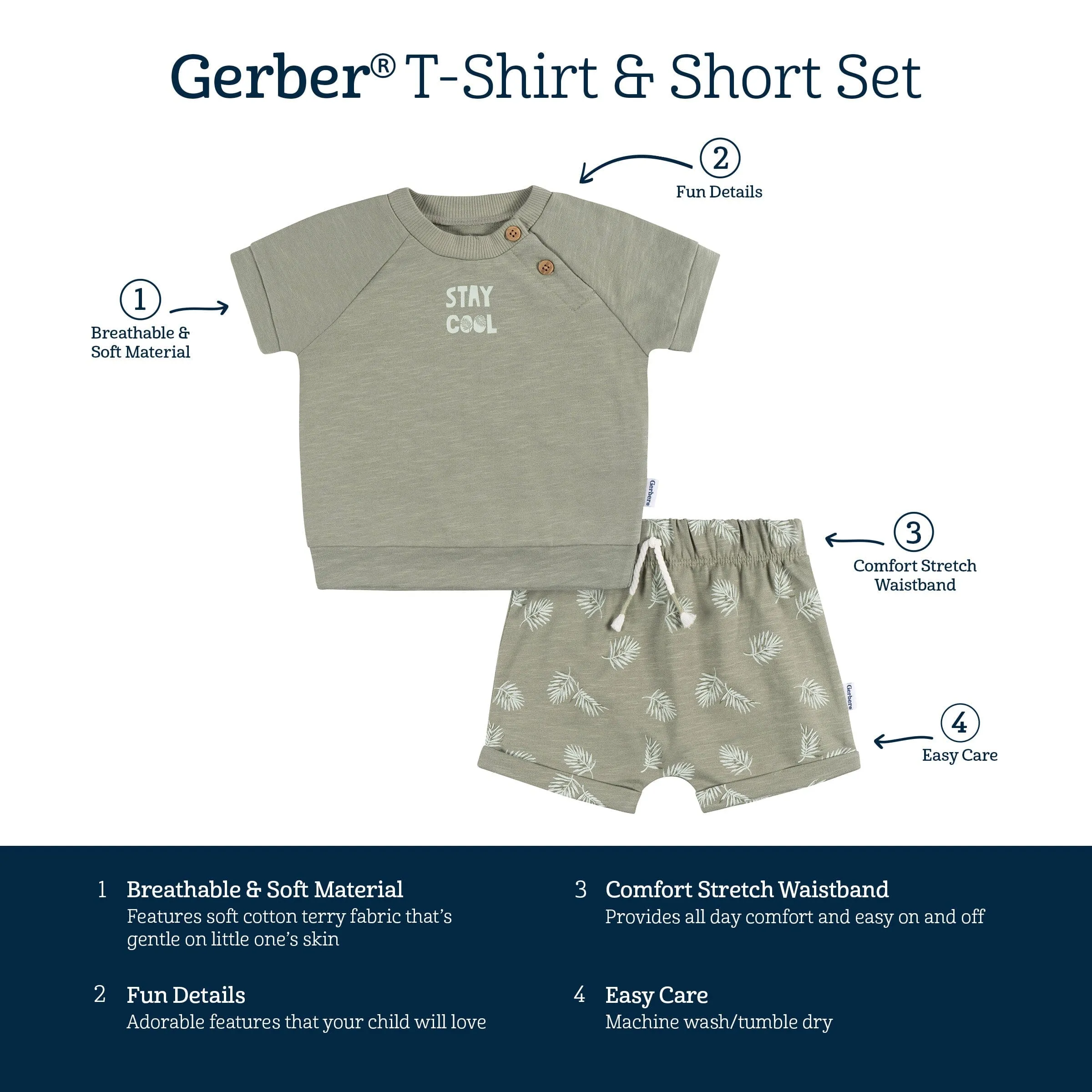 2-Piece Baby Boys Palms T-Shirt and Shorts Set Gerber Childrenswea
