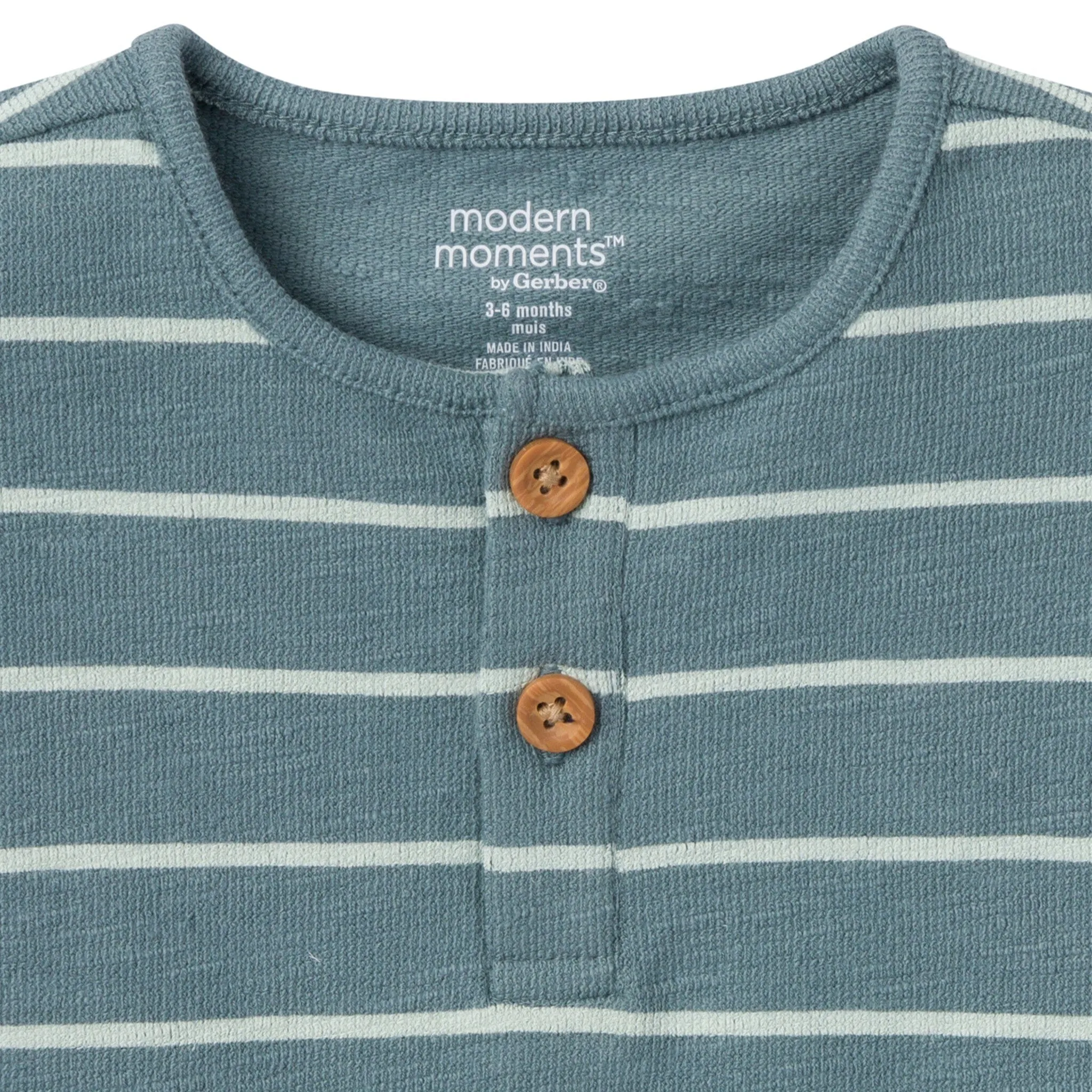 2-Piece Baby Boys Teal Stripe Henley Shirt and Shorts Set Gerber Childrenswea