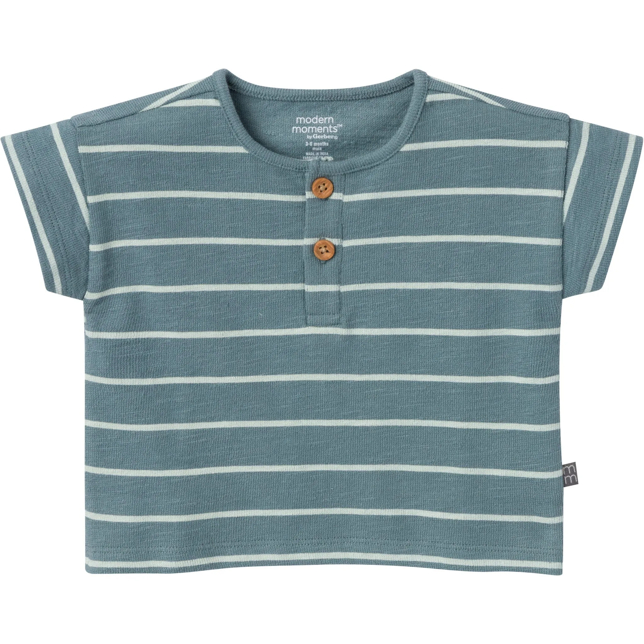 2-Piece Baby Boys Teal Stripe Henley Shirt and Shorts Set Gerber Childrenswea