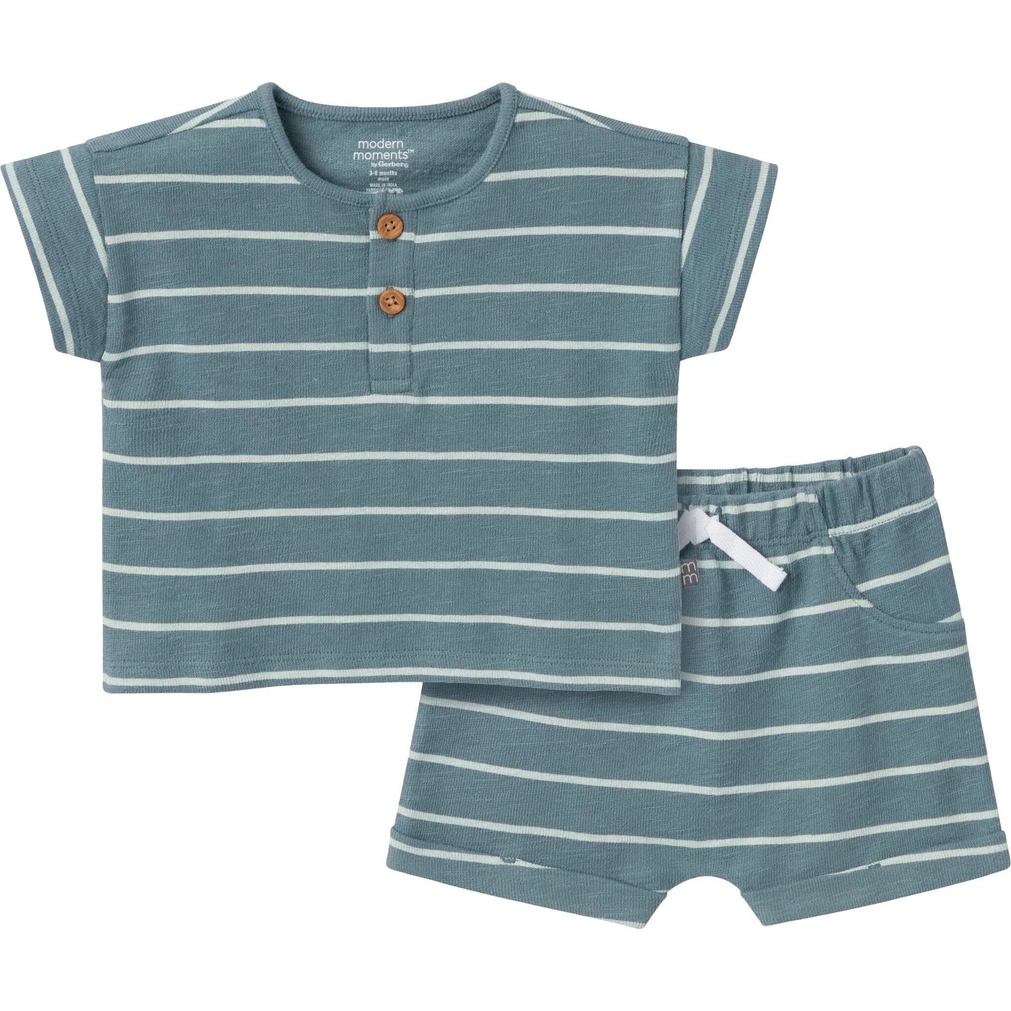 2-Piece Baby Boys Teal Stripe Henley Shirt and Shorts Set Gerber Childrenswea