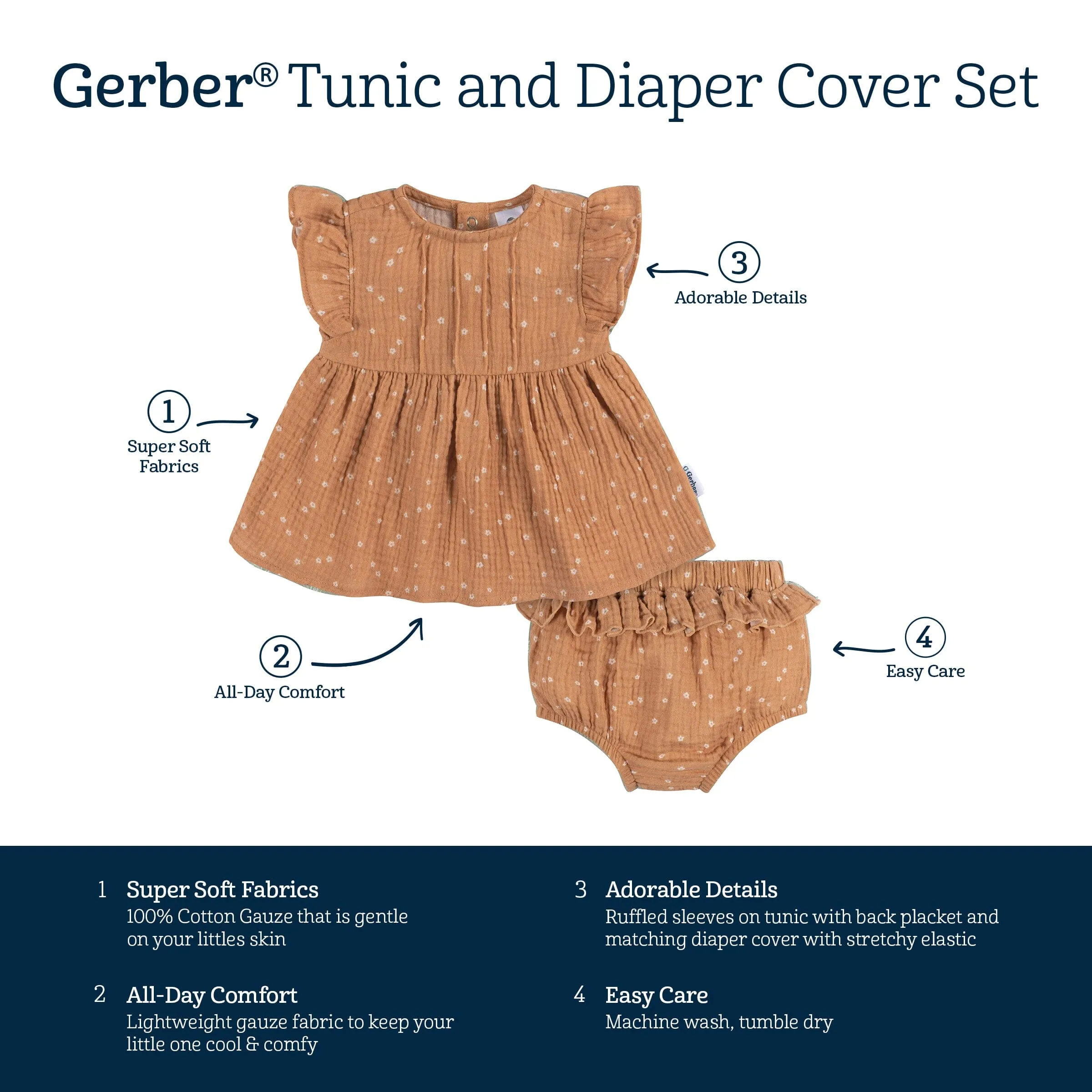 2-Piece Baby Girls Ditsy Floral Tunic and Diaper Cover Set Gerber Childrenswea