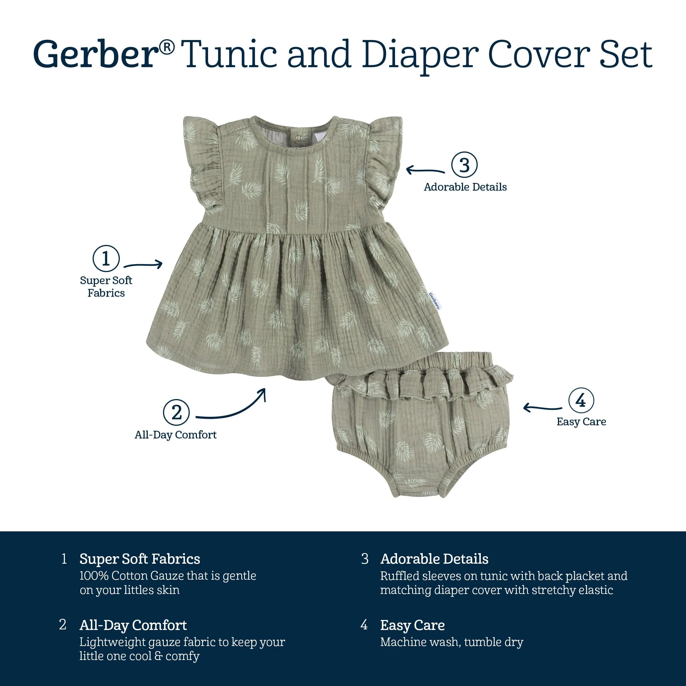 2-Piece Baby Girls Palms Tunic and Diaper Cover Set Gerber Childrenswea