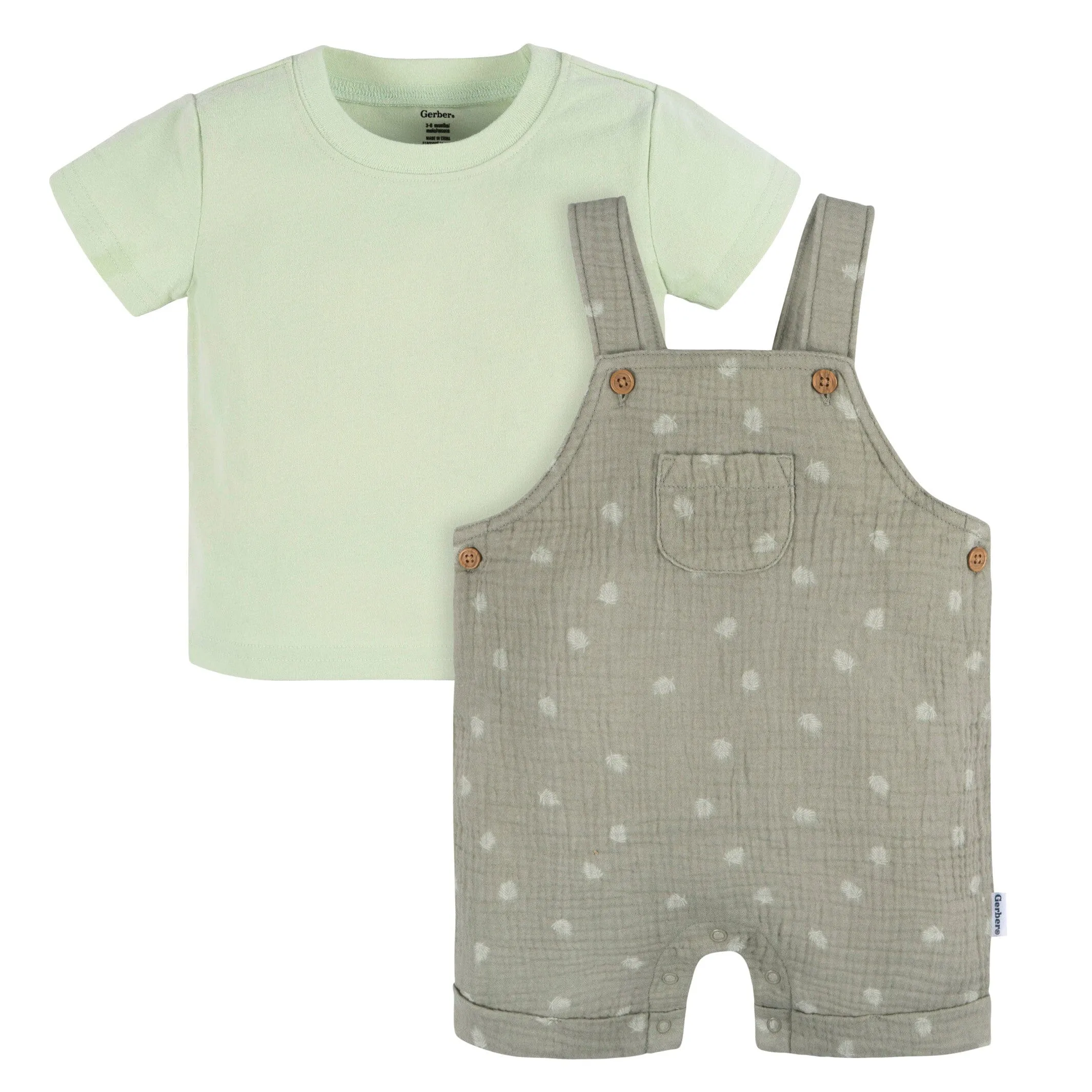 2-Piece Baby Neutral Palms Cotton Gauze Overall Romper and T-Shirt Set Gerber Childrenswea