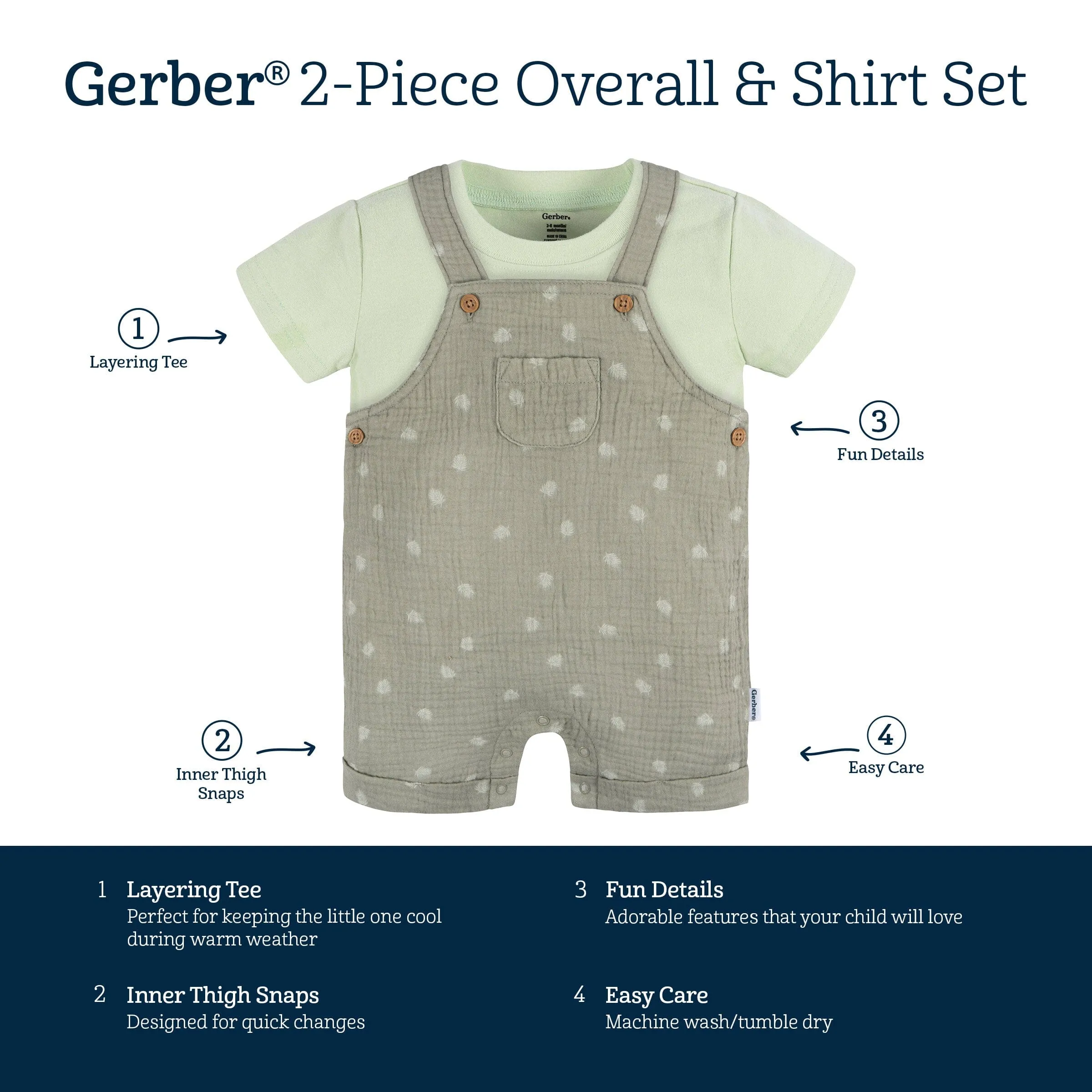 2-Piece Baby Neutral Palms Cotton Gauze Overall Romper and T-Shirt Set Gerber Childrenswea