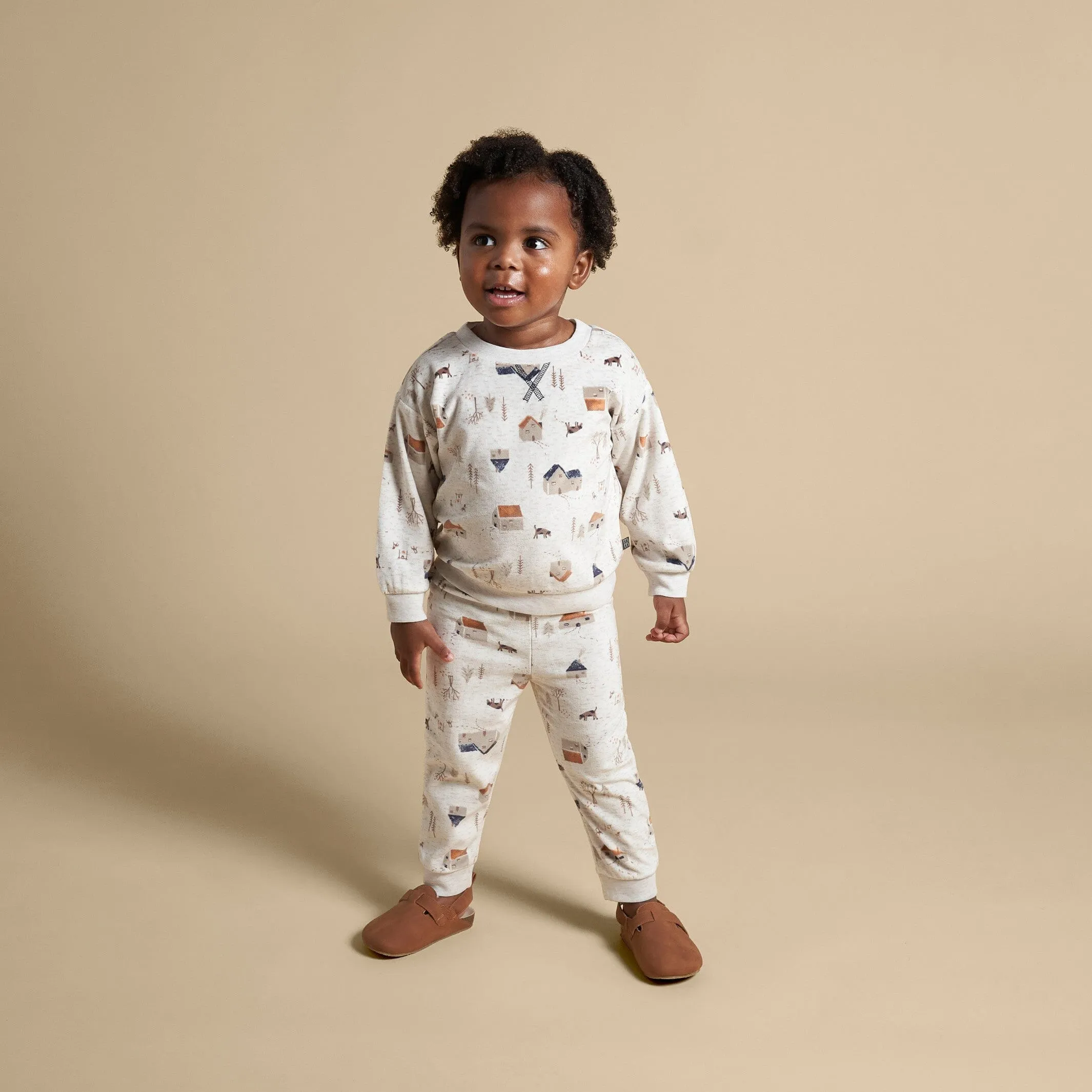2-Piece Infant & Toddler Boys Oatmeal Village Fleece Pajama Set Gerber Childrenswea