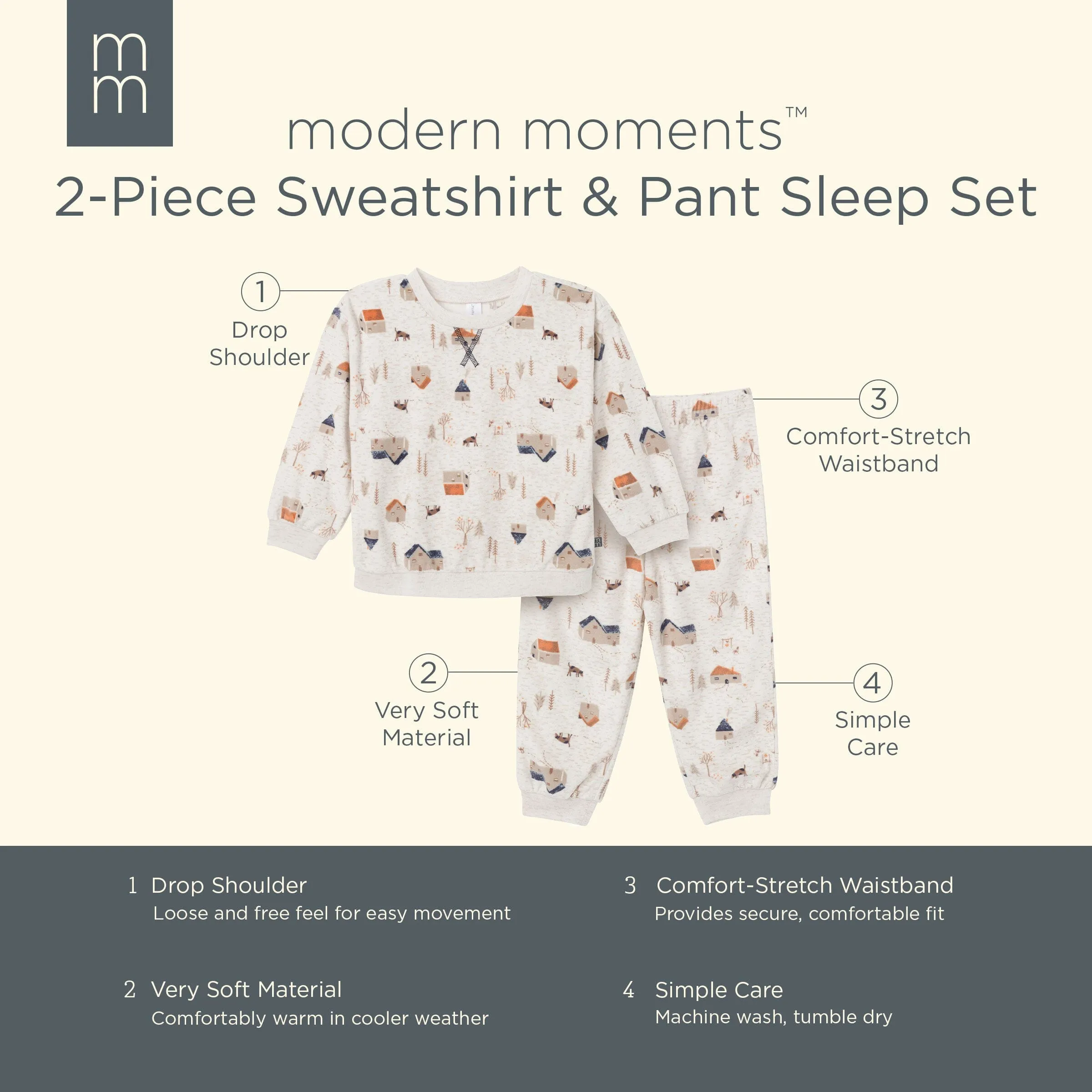 2-Piece Infant & Toddler Boys Oatmeal Village Fleece Pajama Set Gerber Childrenswea
