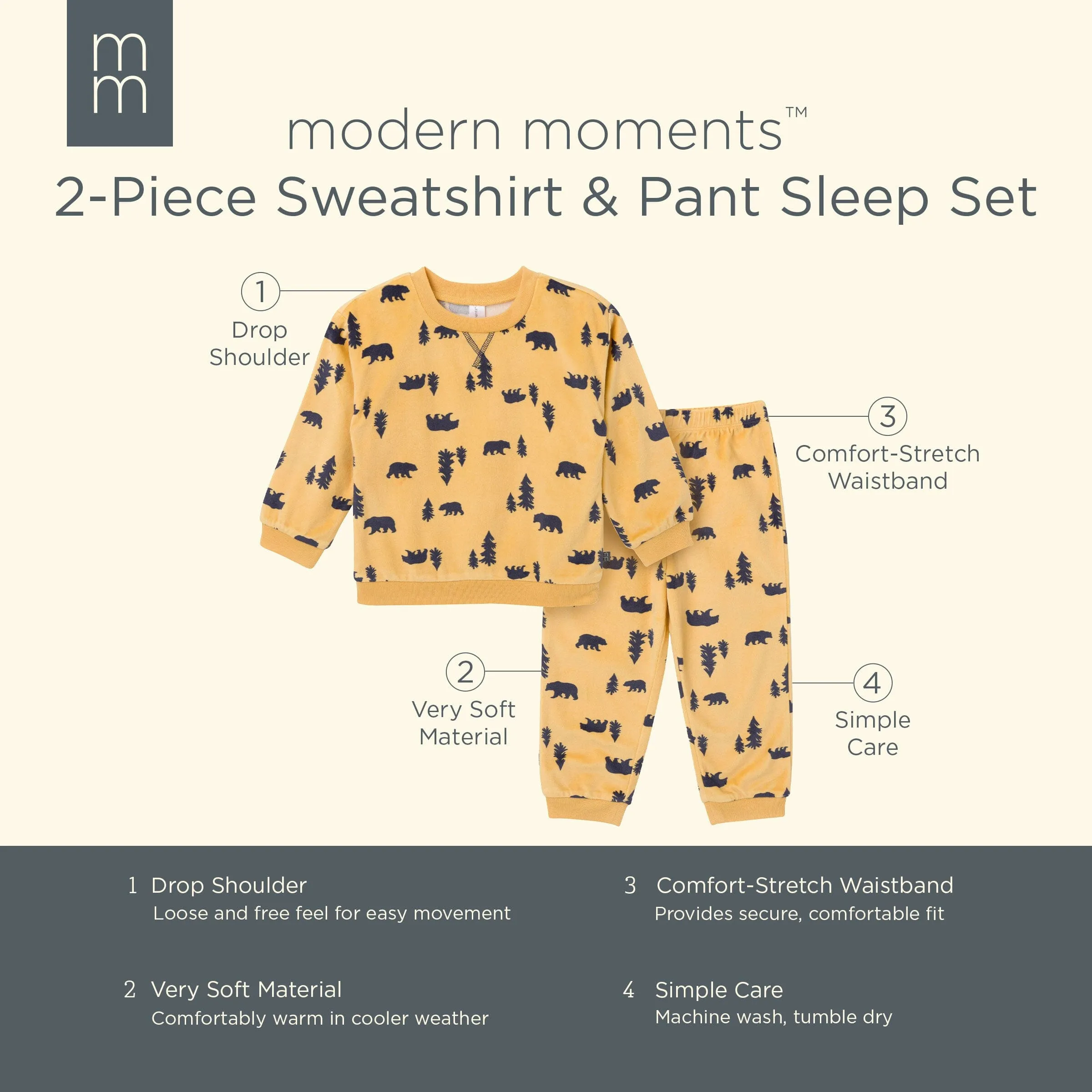 2-Piece Infant & Toddler Boys Yellow Forest Fleece Pajama Set Gerber Childrenswea