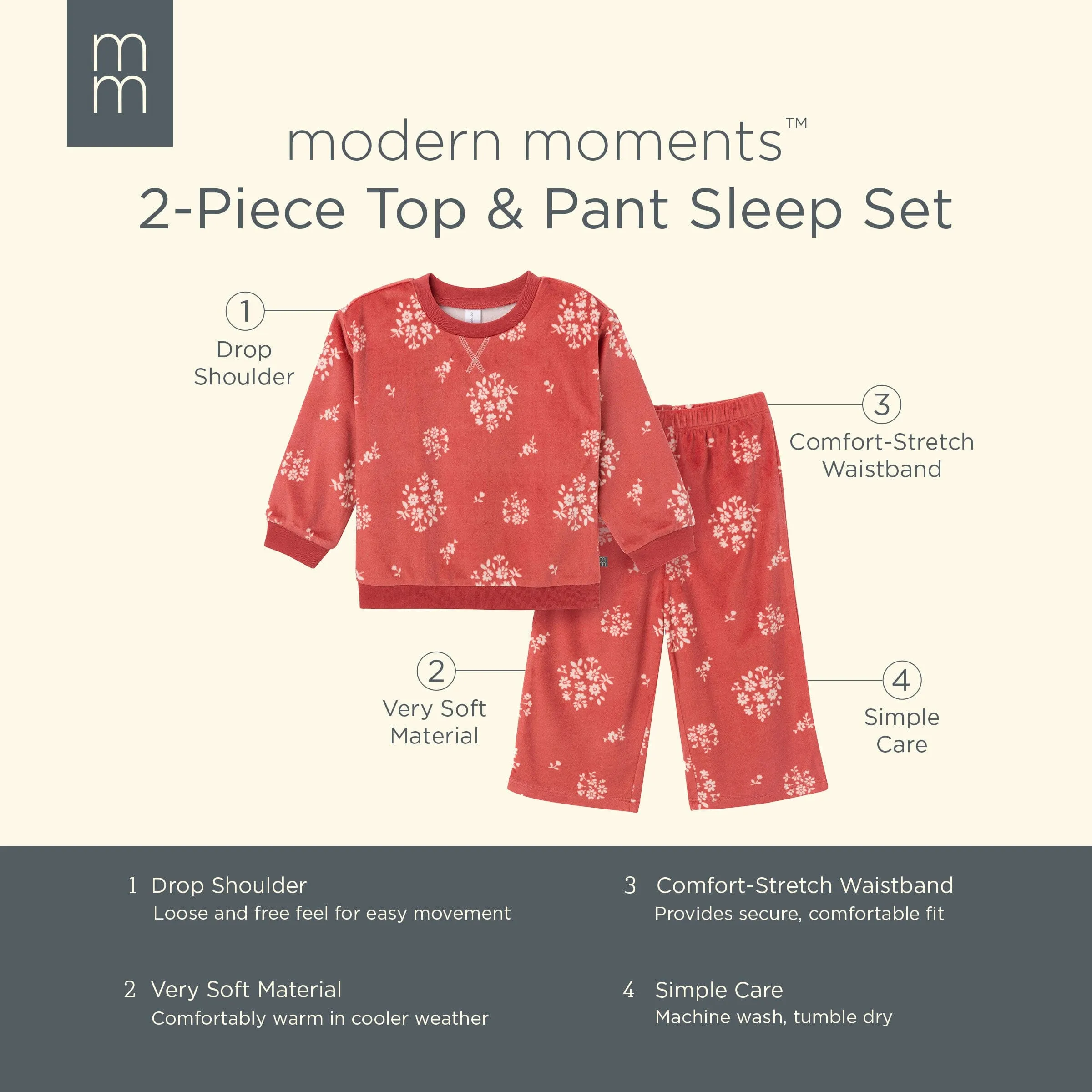 2-Piece Infant & Toddler Girls Red Bouquet Fleece Pajama Set Gerber Childrenswea