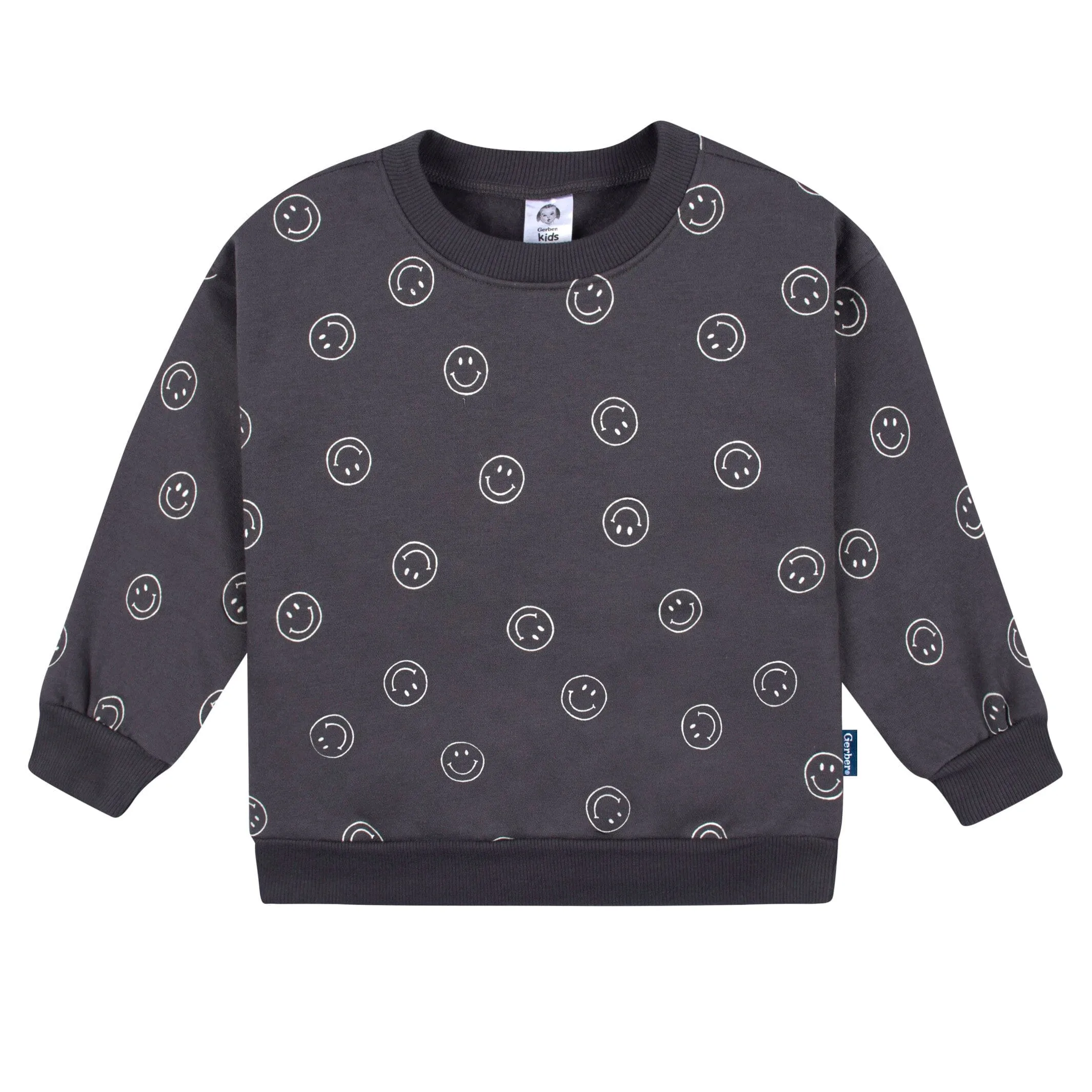 2-Piece Infant and Toddler Boys Charcoal Smiley Sweatshirt & Pant Set Gerber Childrenswea