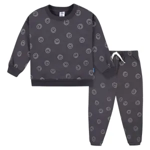 2-Piece Infant and Toddler Boys Charcoal Smiley Sweatshirt & Pant Set Gerber Childrenswea