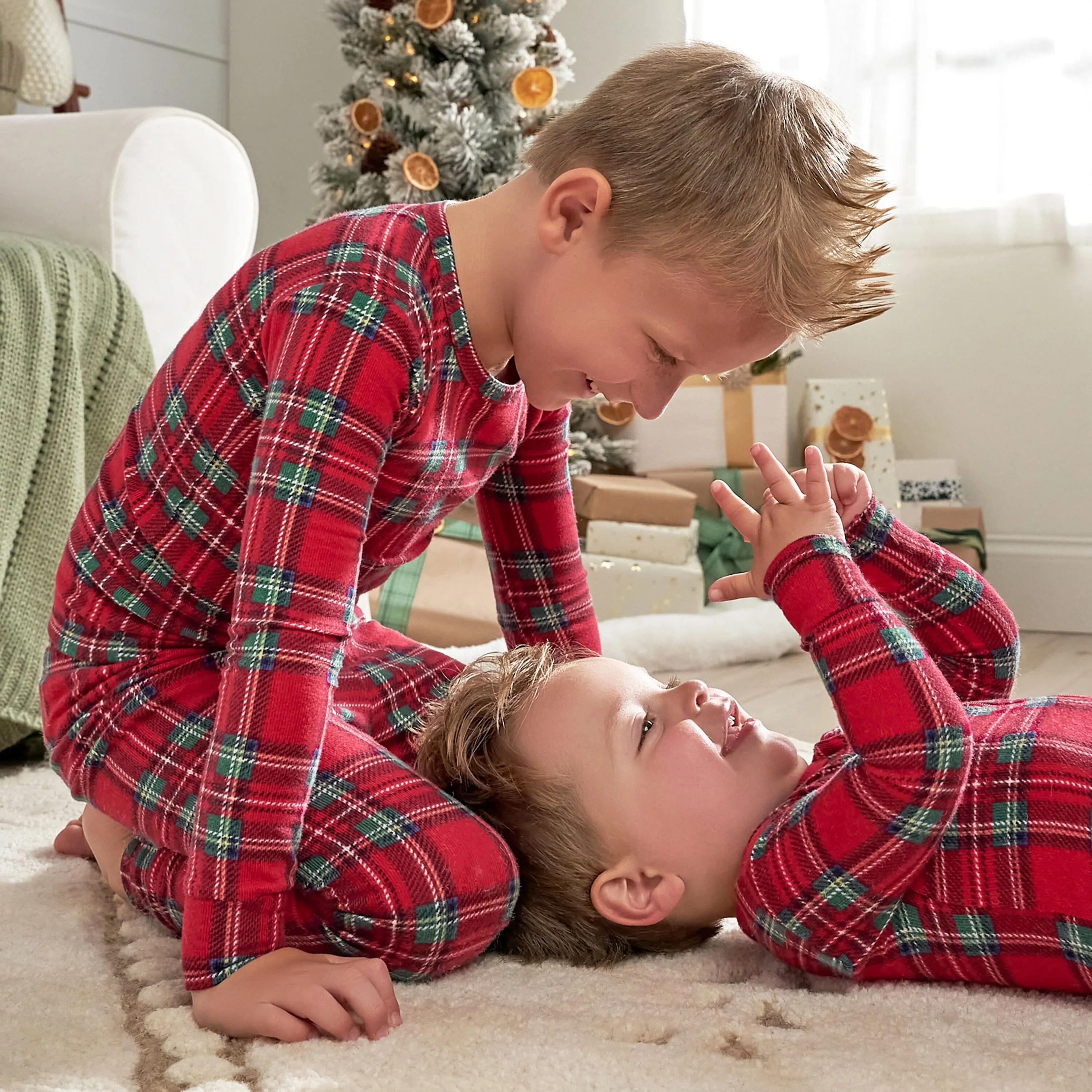 2-Piece Infant and Toddler Neutral Stewart Plaid Hacci Snug Fit Pajama Set Gerber Childrenswea