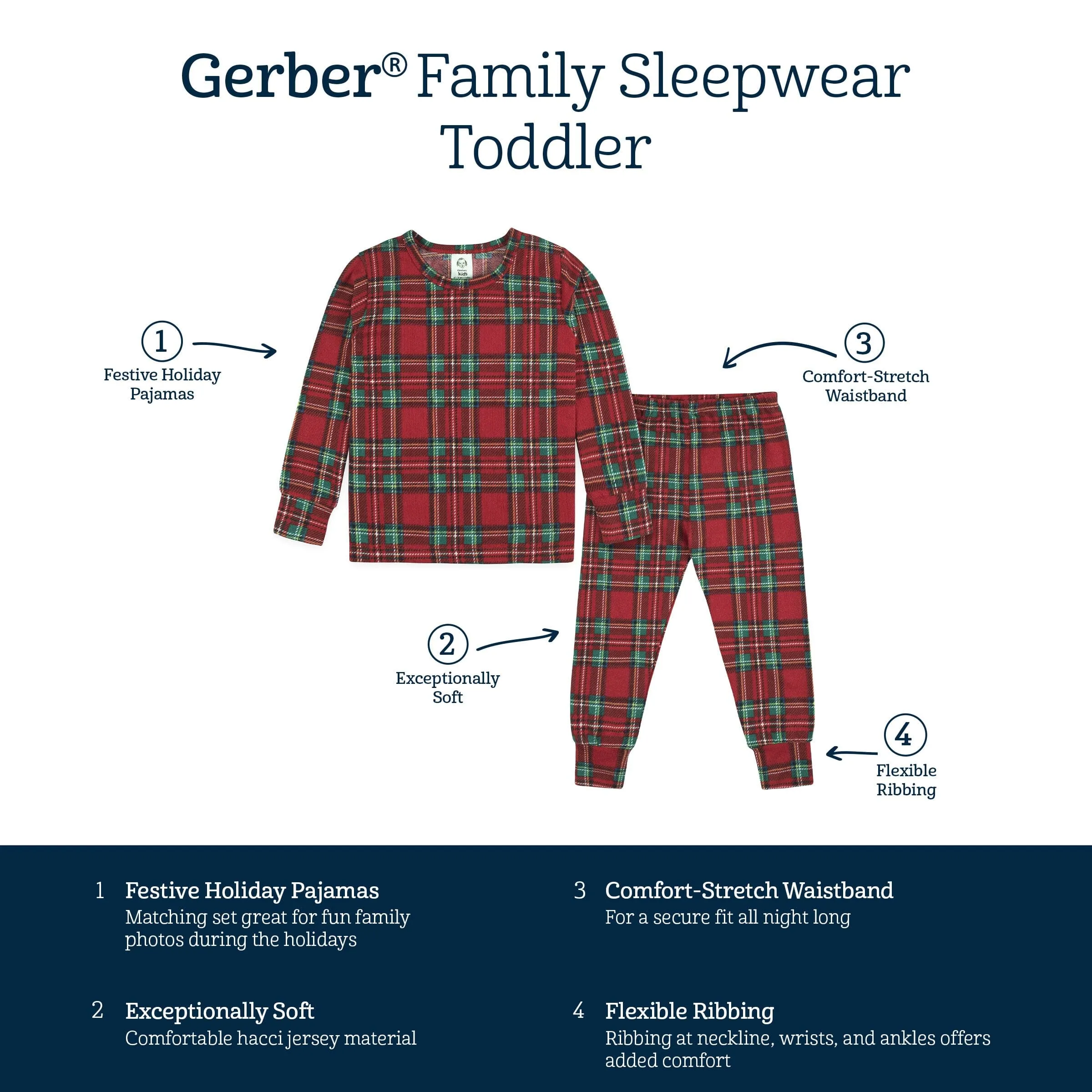 2-Piece Infant and Toddler Neutral Stewart Plaid Hacci Snug Fit Pajama Set Gerber Childrenswea