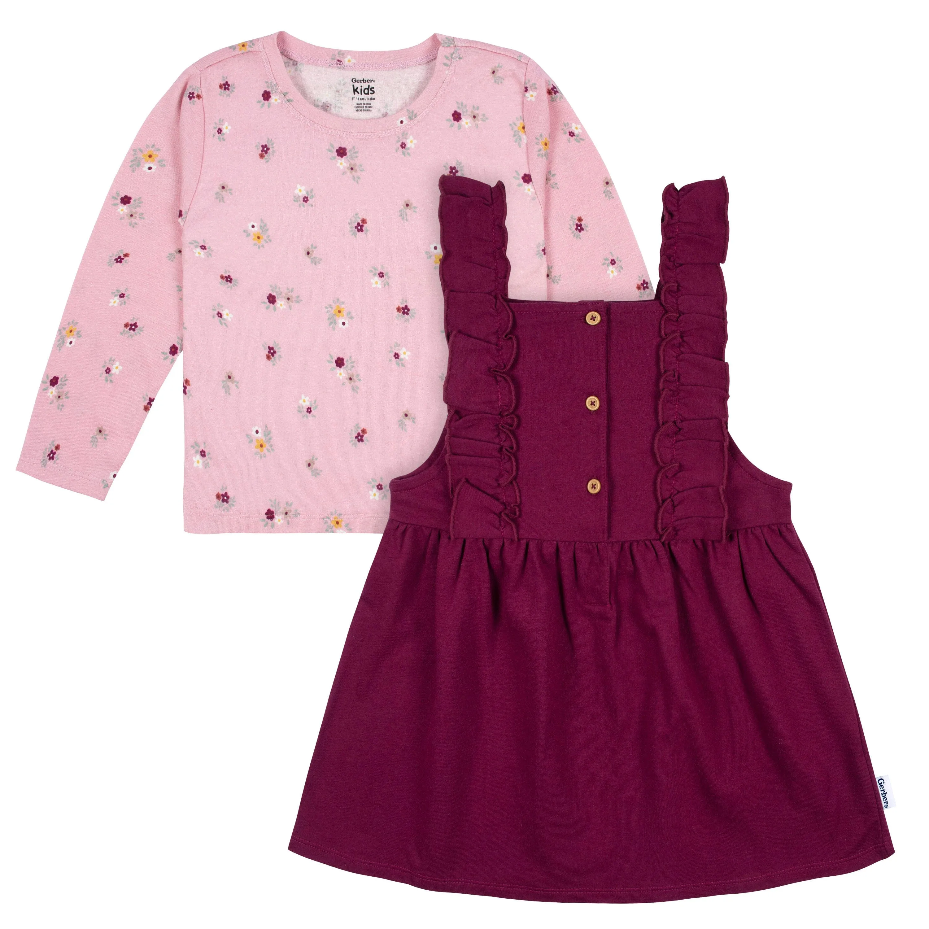 2-Piece Infant Girls Purple Floral Jumper & Top Set, 12M Gerber Childrenswea