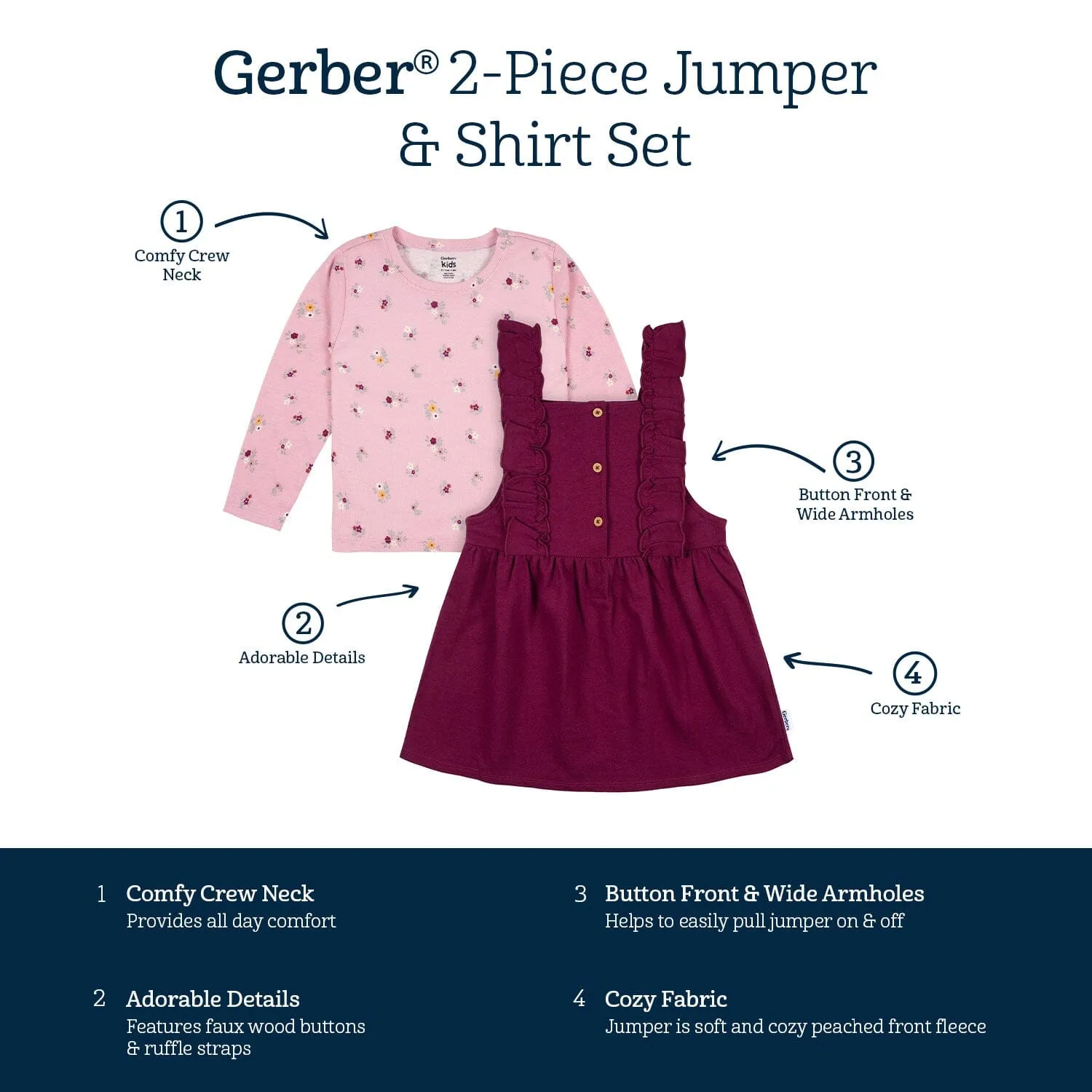 2-Piece Infant Girls Purple Floral Jumper & Top Set, 12M Gerber Childrenswea
