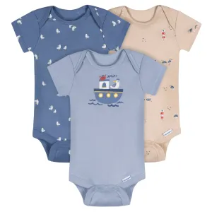 3-Pack Baby Boys Little Lighthouse Short Sleeve Onesies Bodysuits Gerber Childrenswea