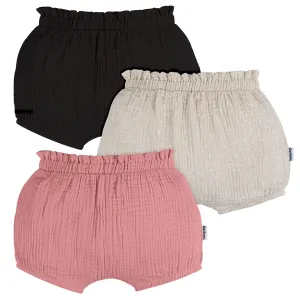 3-Pack Baby Girls Black, Tan Dot & Pink Gauze Bubble Shorts Gerber Childrenswea
