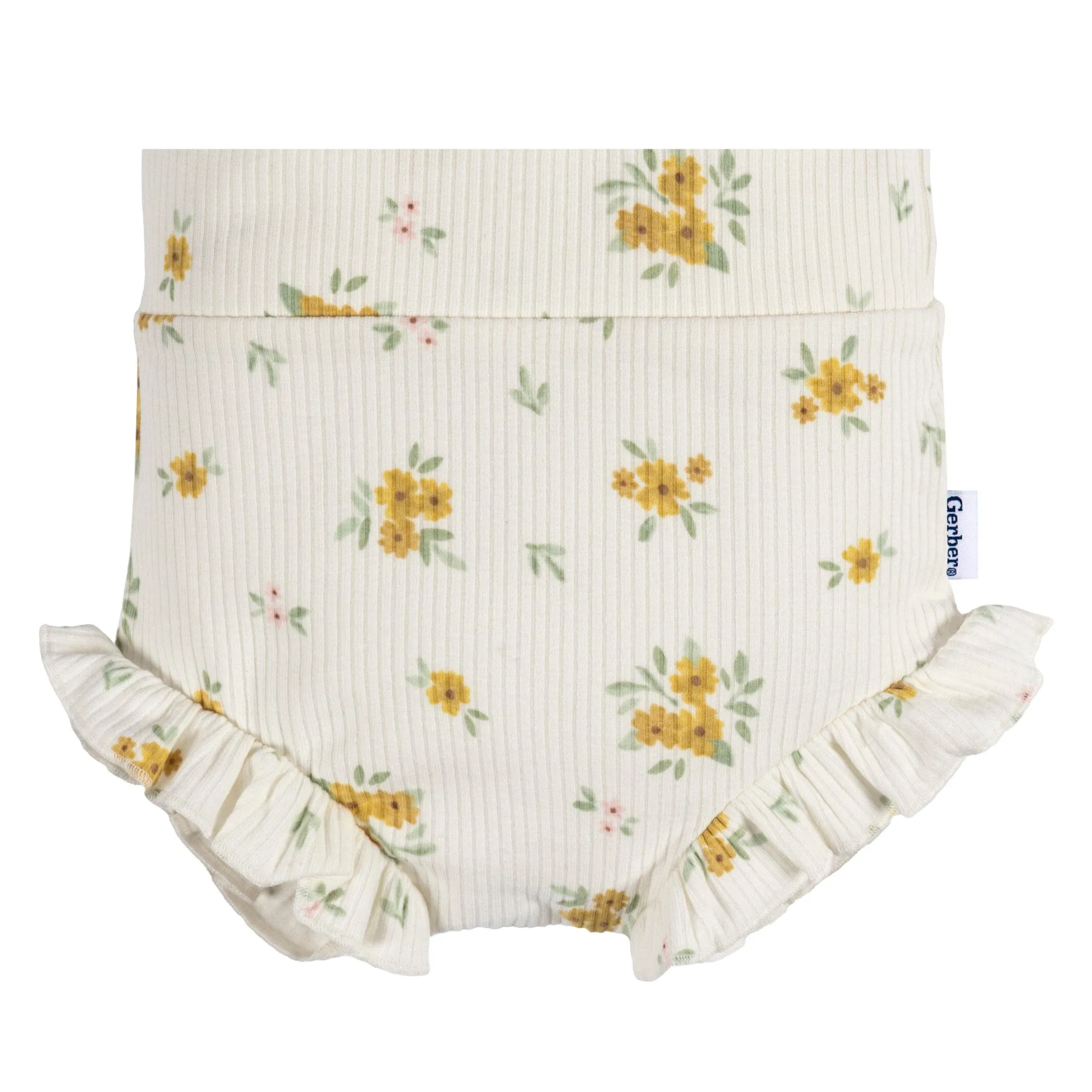 3-Pack Baby Girls Green, Yellow, & Ivory Floral Bloomer Shorts Gerber Childrenswea