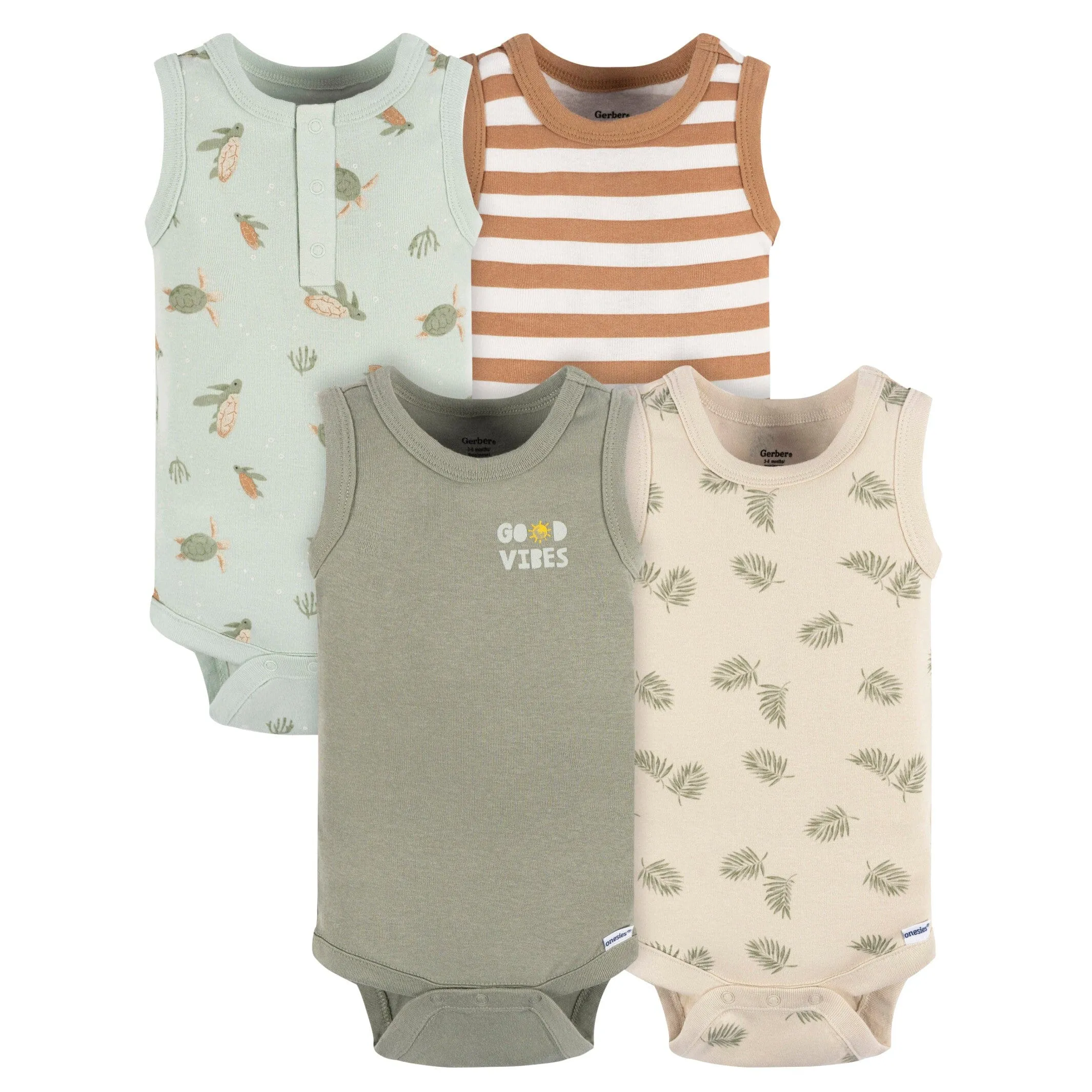 4-Pack Baby Boys Sea Turtles Sleeveless Onesies Bodysuits Gerber Childrenswea