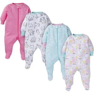 4-Pack Baby Girl Kitty Sleep N' Play Gerber Childrenswea