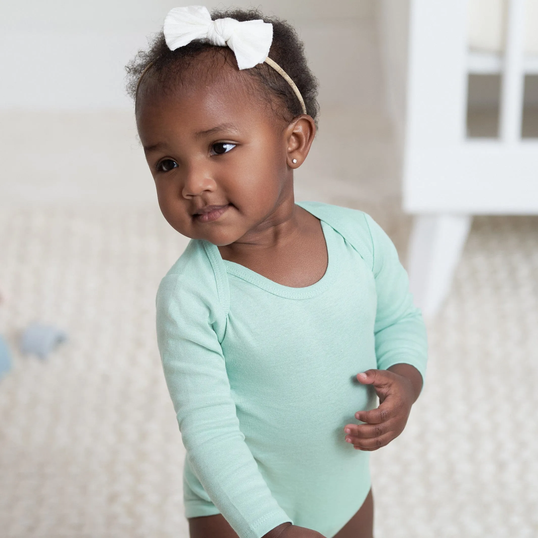 4-Pack Baby Neutral Green/ Blue Long Sleeve Onesies Bodysuits Gerber Childrenswea