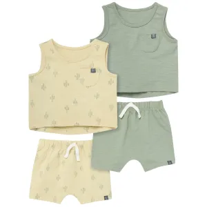 4-Piece Baby Boys Dusty Yellow Cactus Sleeveless Shirts and Shorts Set Gerber Childrenswea